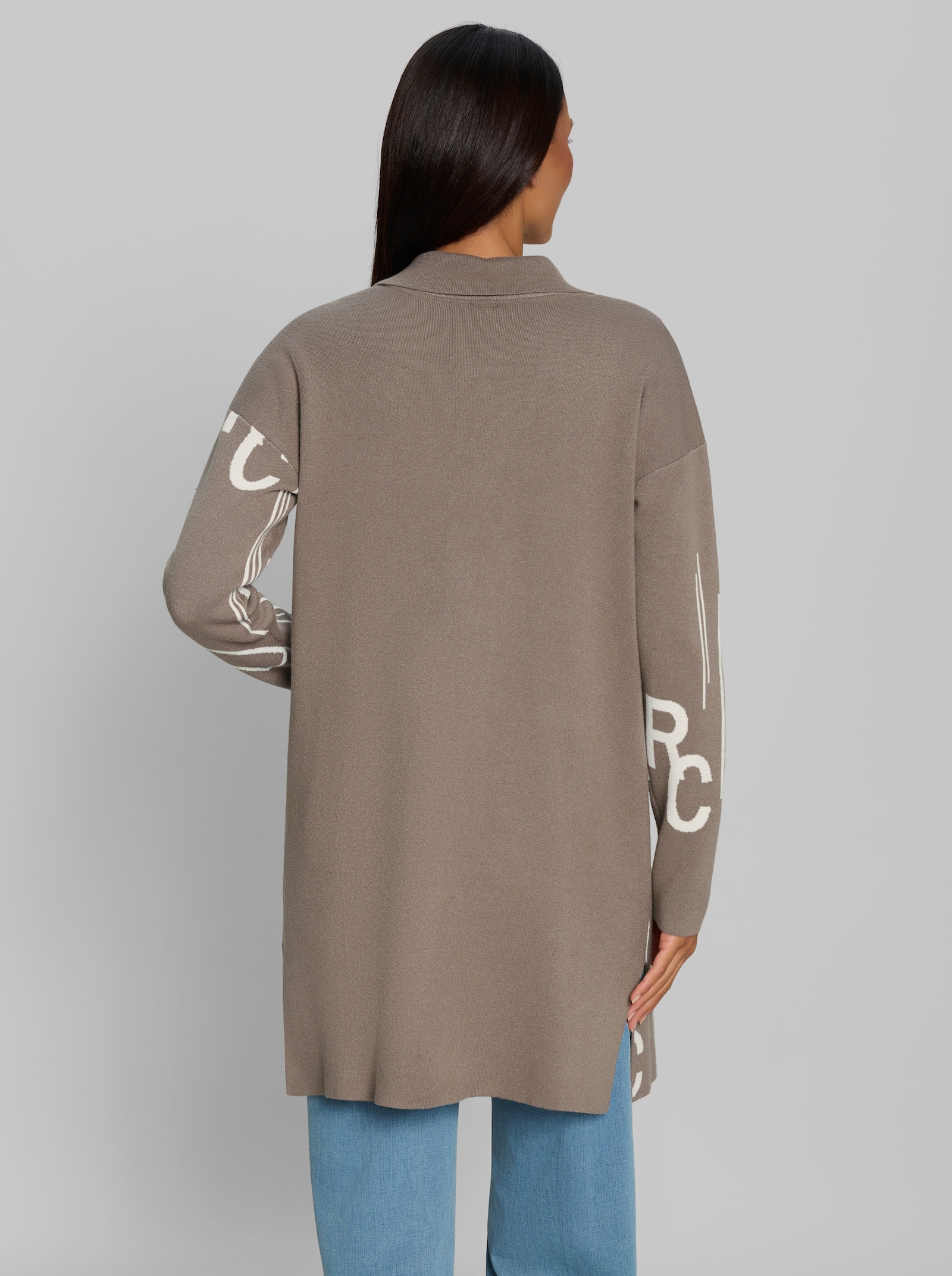 heine Strickmantel mit Lettering - taupe-ecru-gemustert
