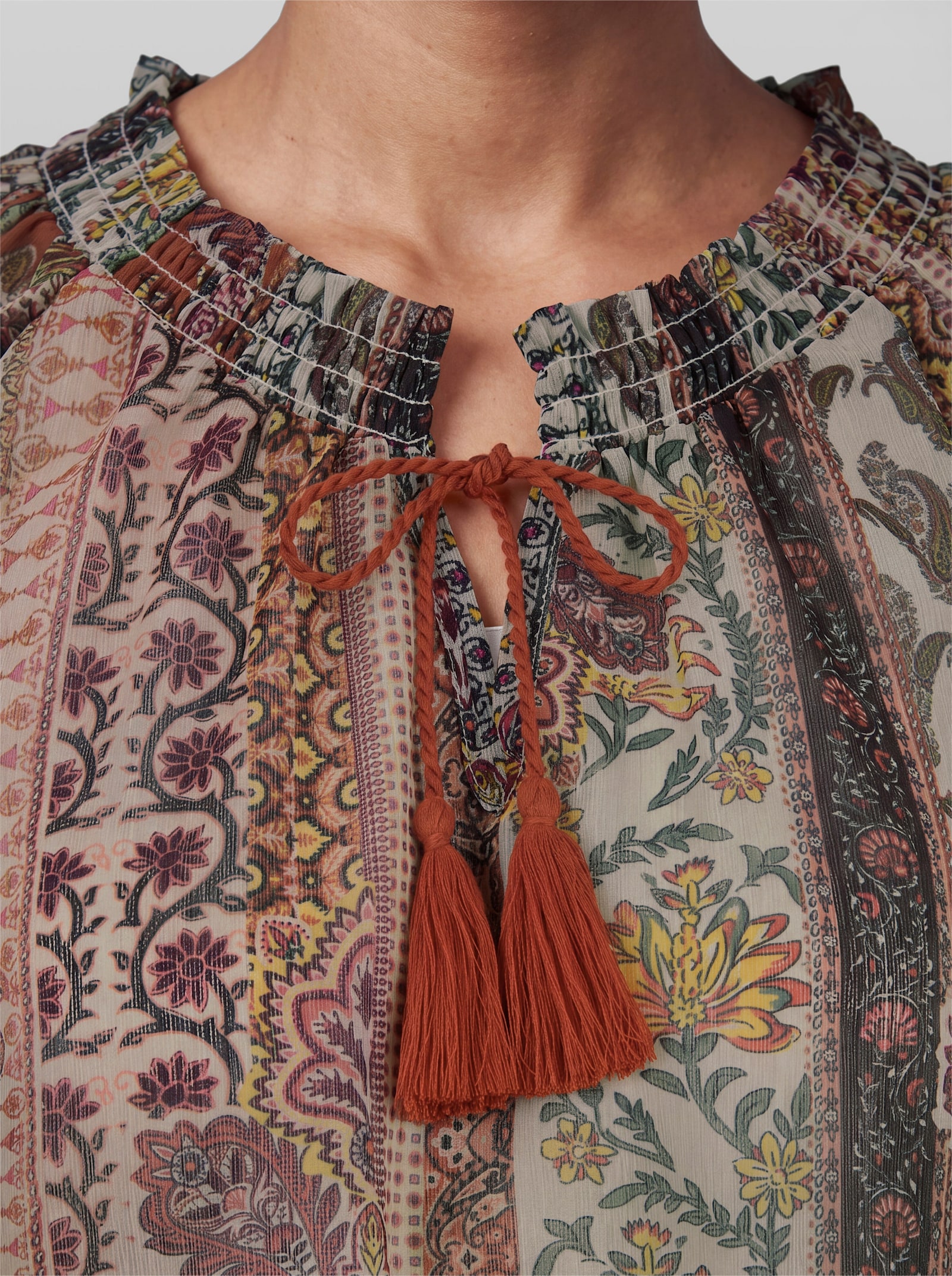 heine Chiffonbluse mit Volantärmel - sand-rostrot-bedruckt