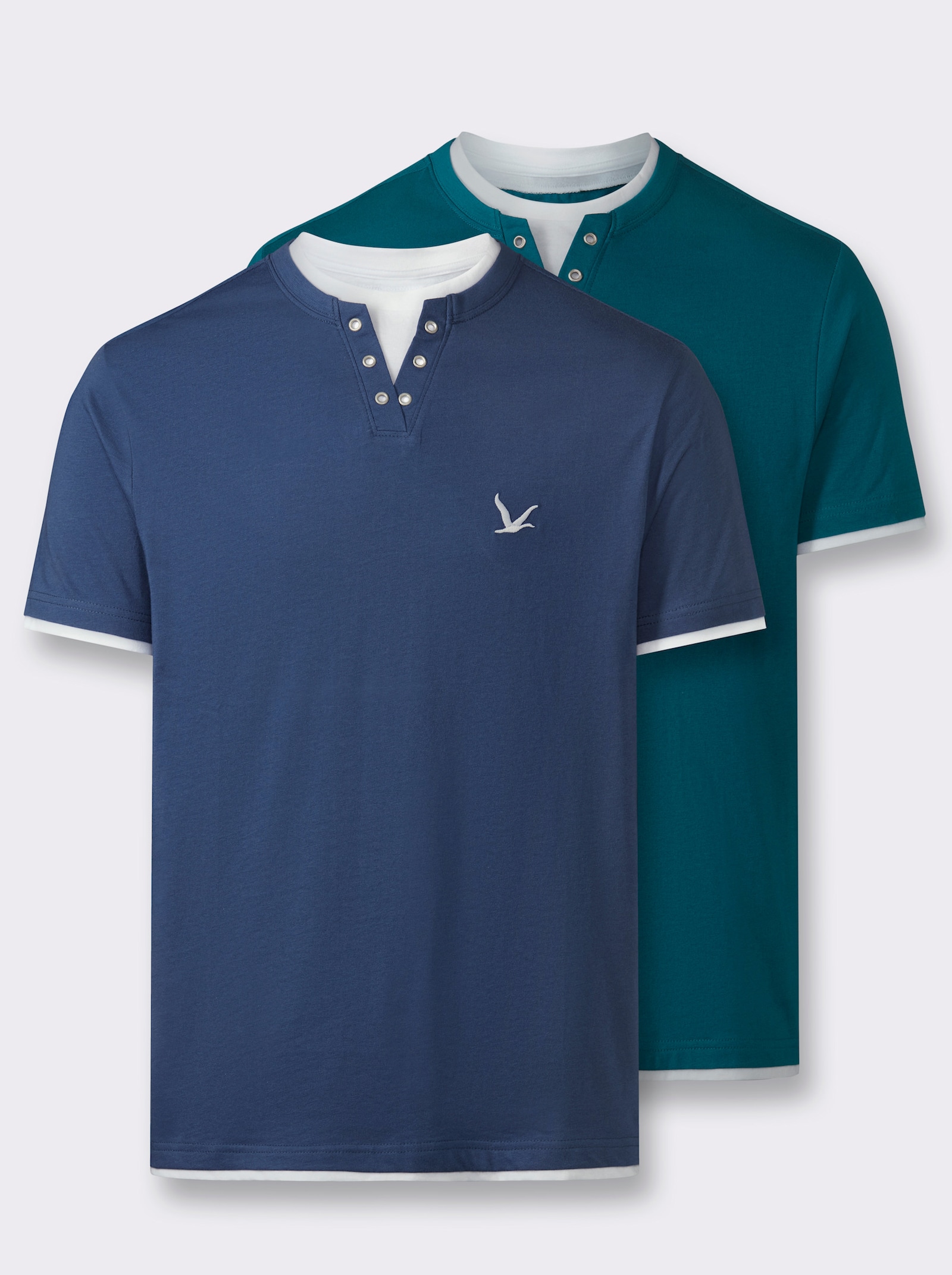 Kurzarmshirt im Doppelpack - jeansblau + aquapetrol