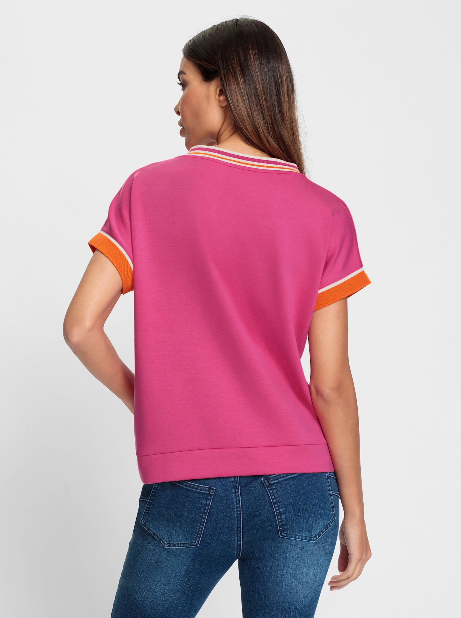 heine Kurzarmshirt mit dezentem Glanz - fuchsia-orange
