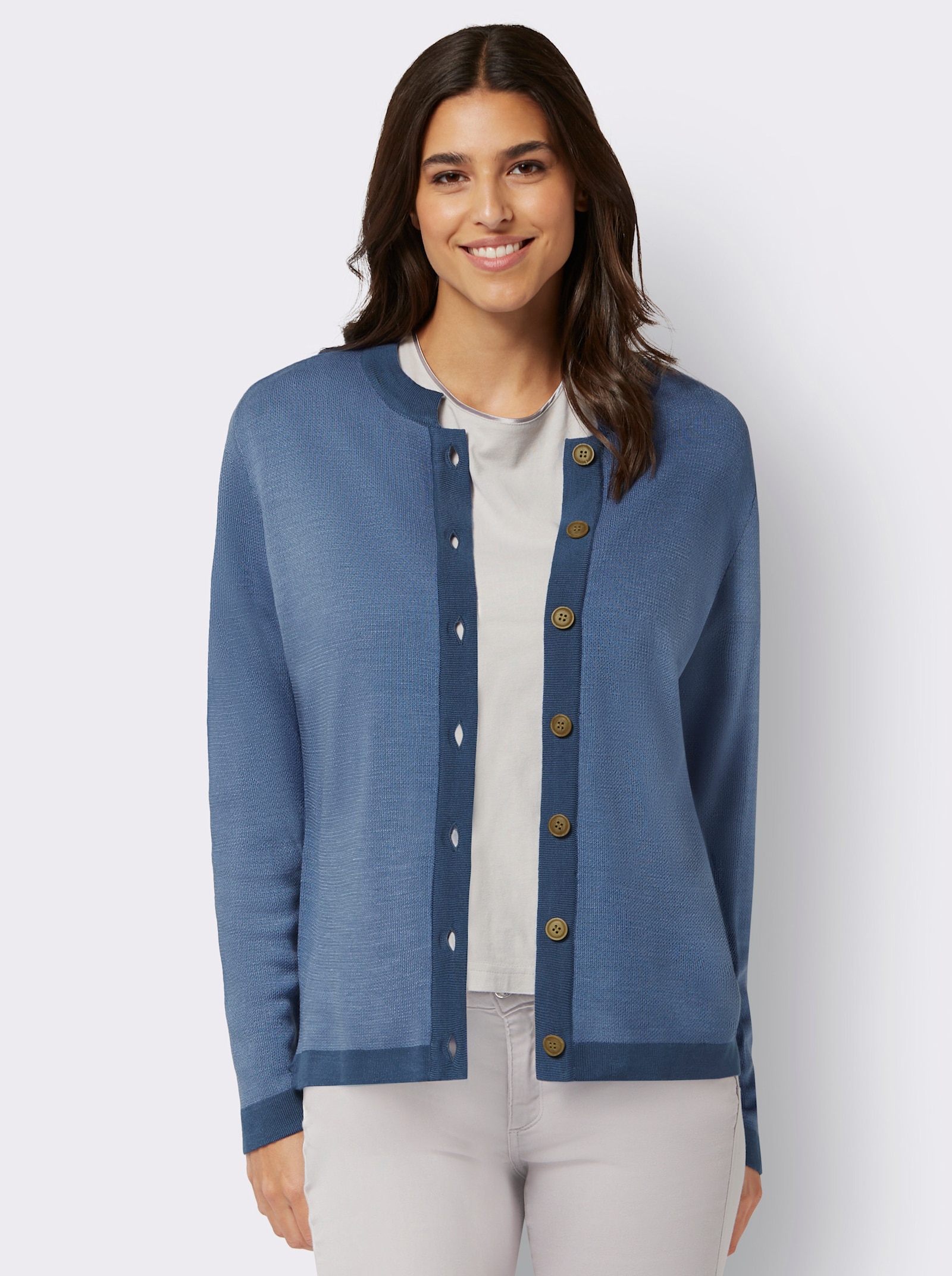 Strickjacke mit Hirschmotiv im Rückteil - mittelblau