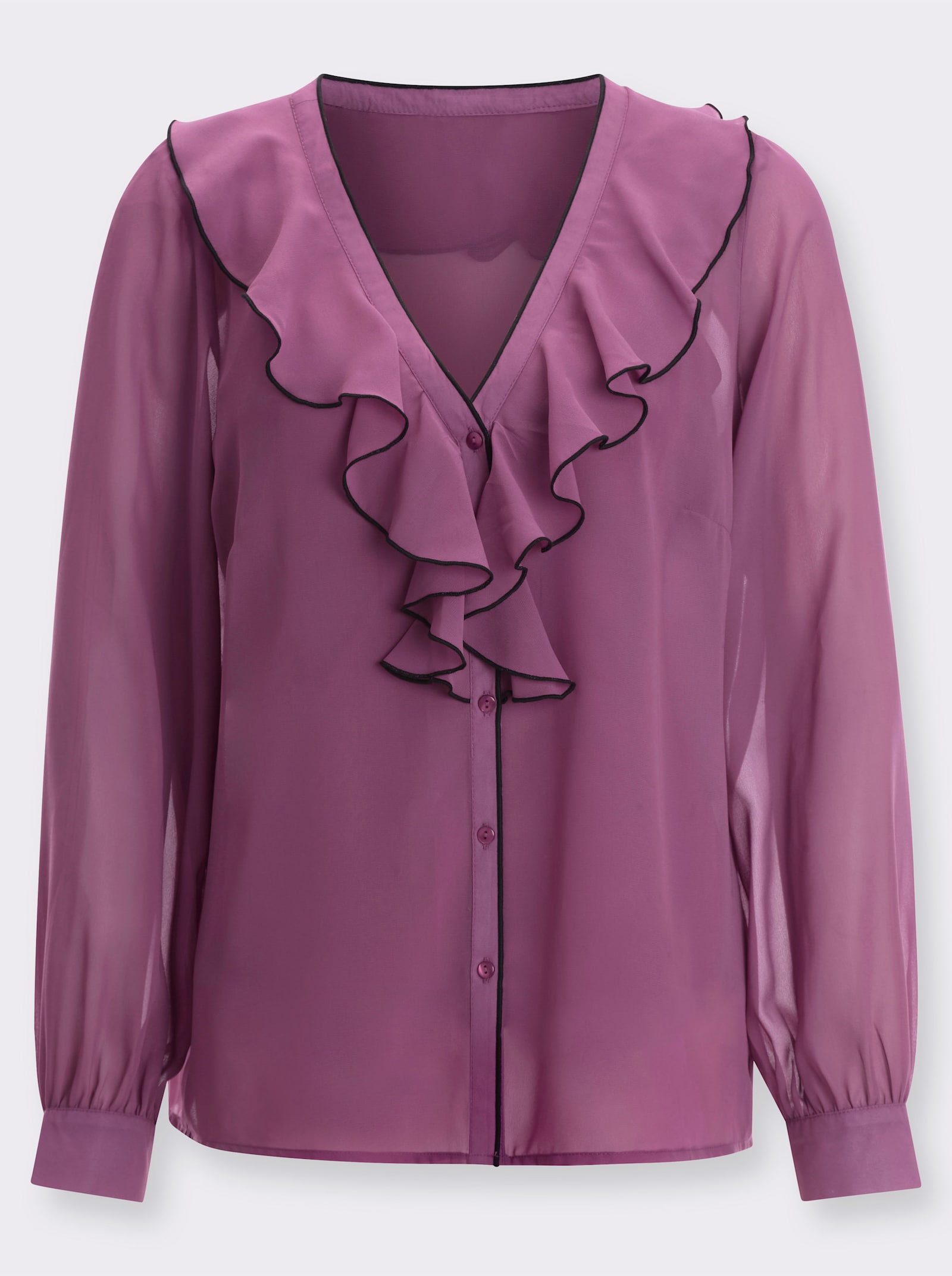 Långärmad blus med volanger - violett