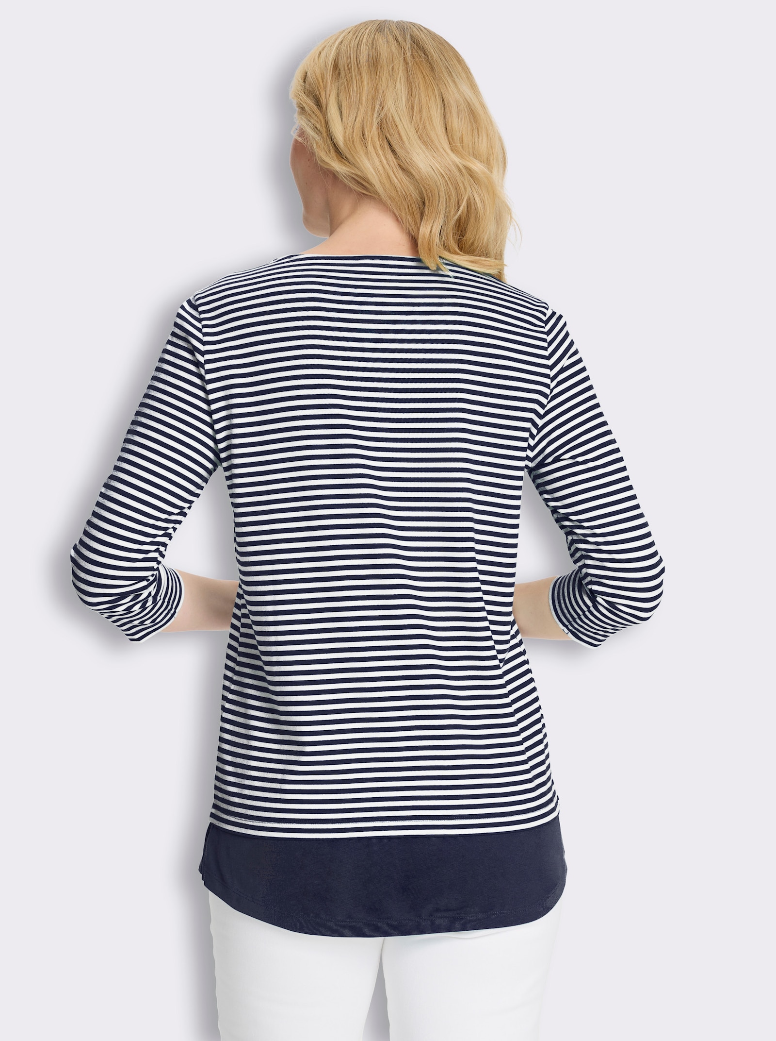 Longshirt im Streifen-Dessin - marine-ecru-geringelt