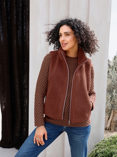 Teddyweste mit seitlichen Taschen - rotbraun