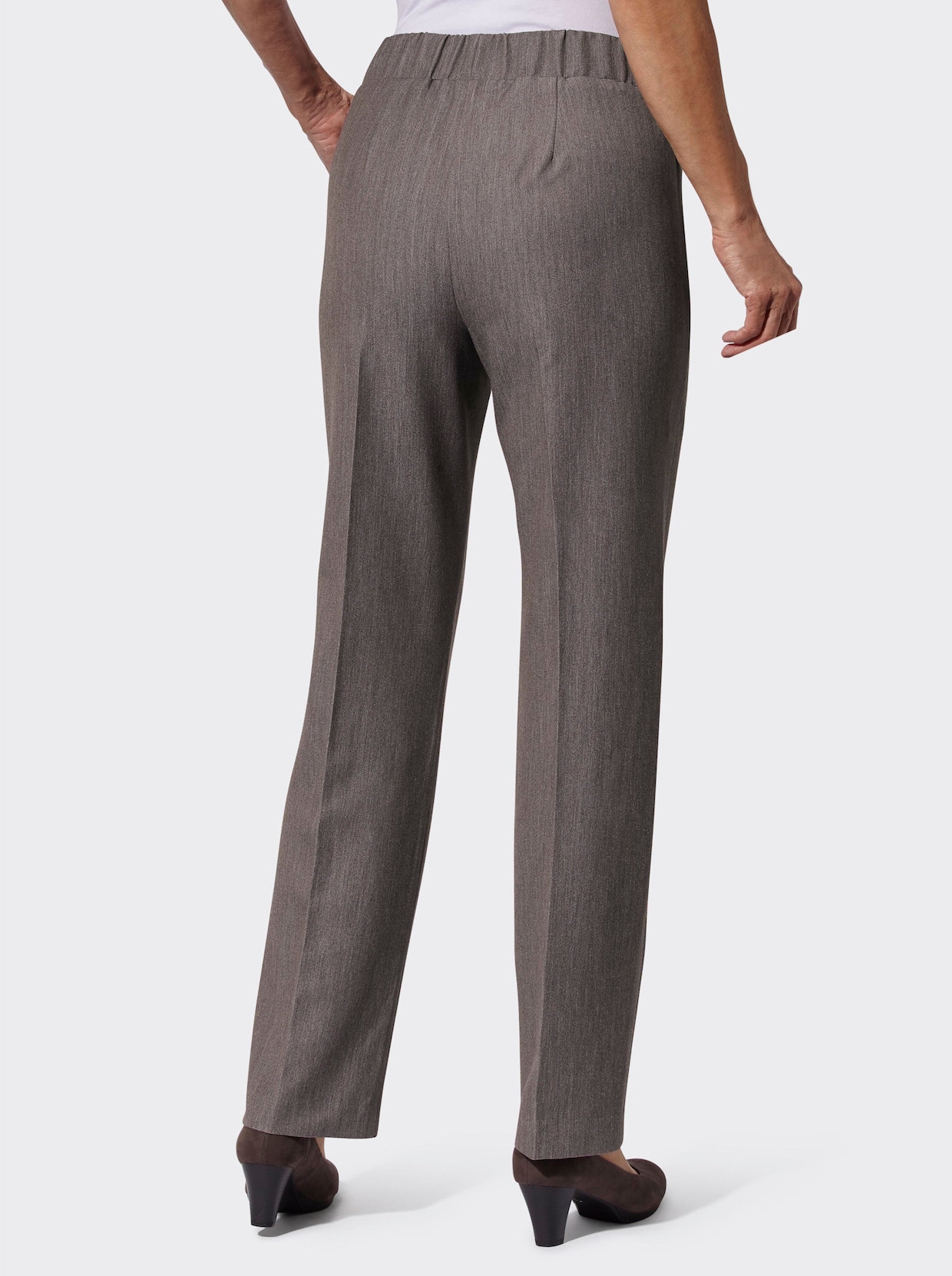 comfortbroek - donkertaupe gemêleerd