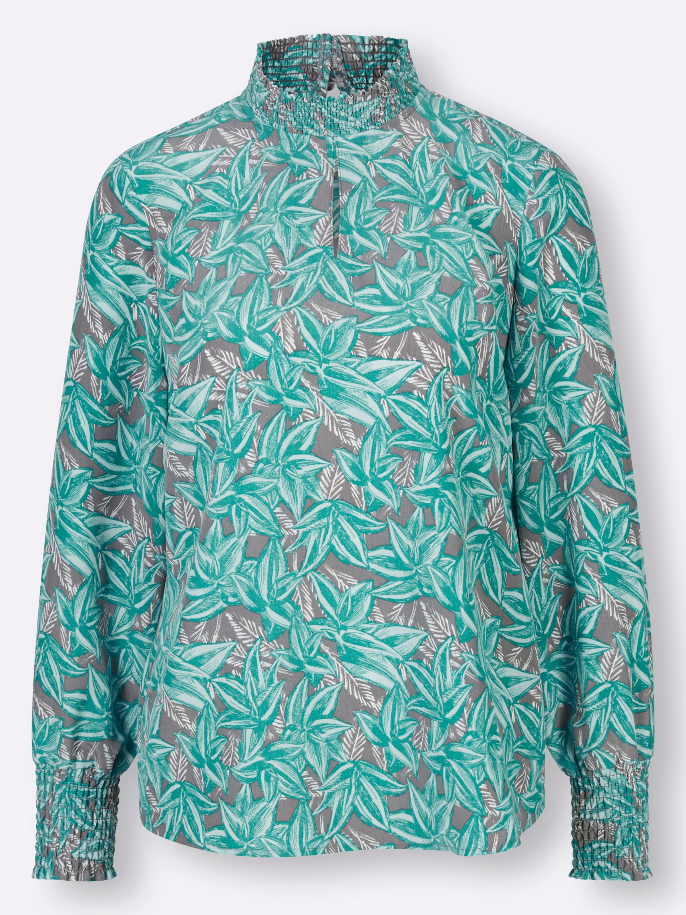 Witt Weiden Damen Bluse anthrazit smaragd bedruckt  - Onlineshop Witt Weiden