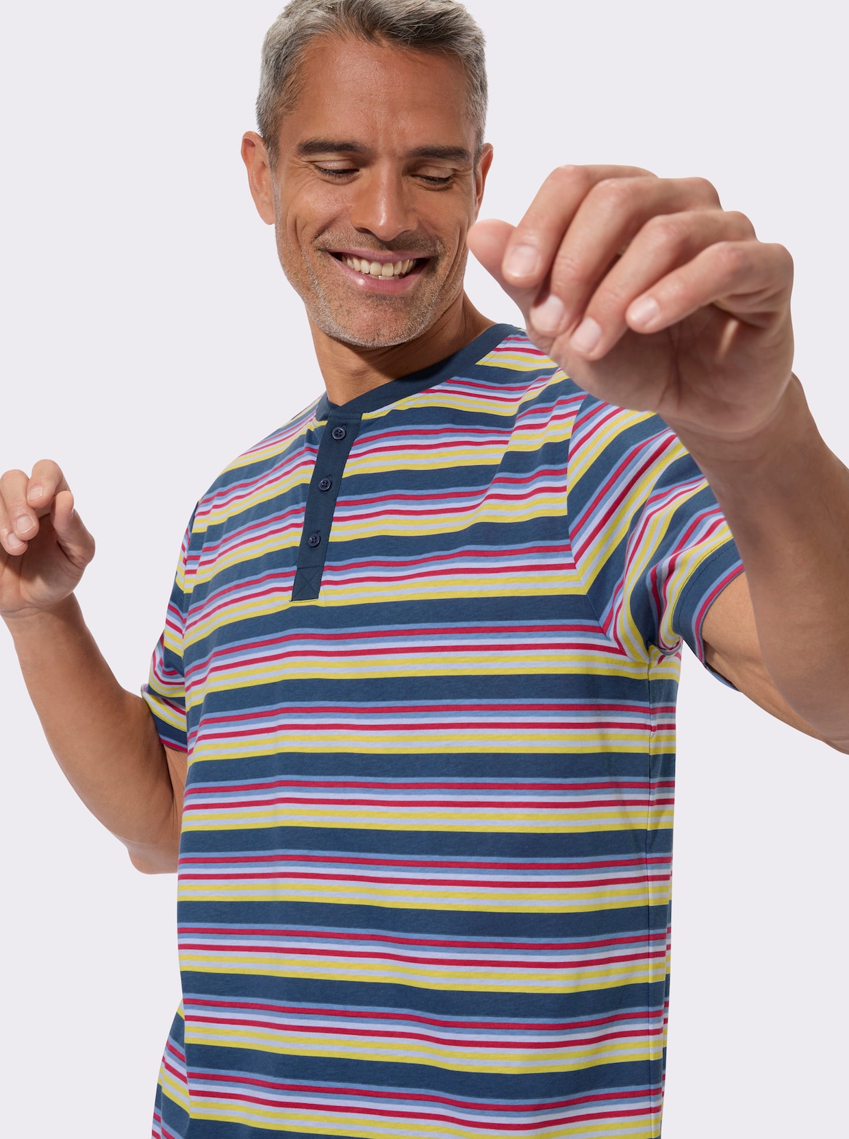 Krátké pyžamo s krátkou knoflíkovou lištou - tmavěmodrá-proužek