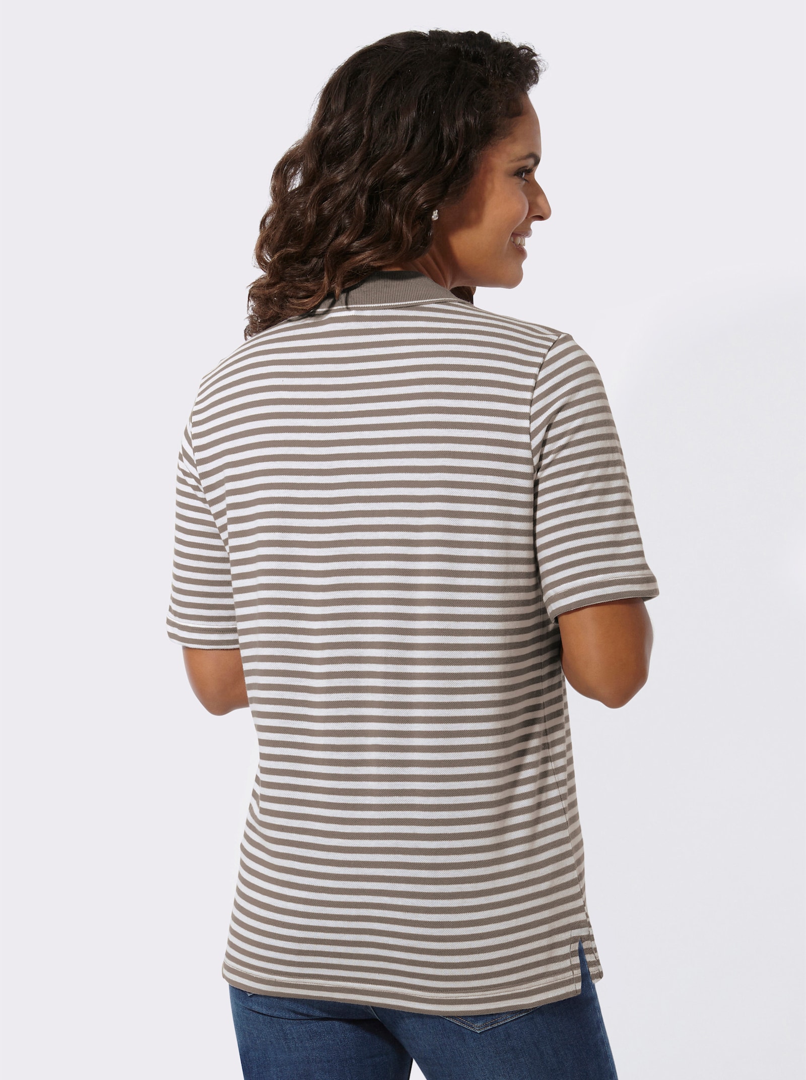 Poloshirt mit Polokragen - taupe-weiß-geringelt