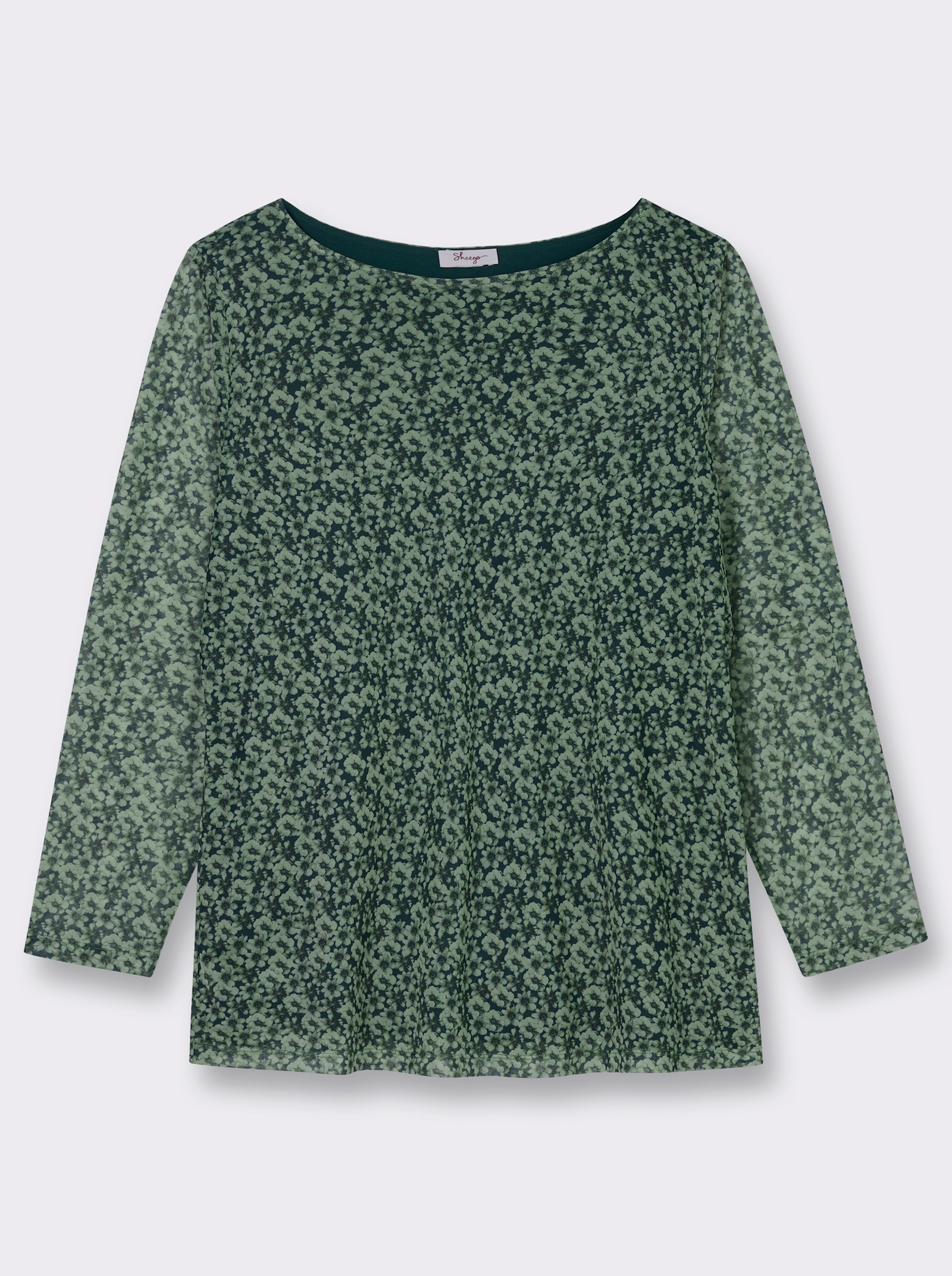 sheego Langarmshirt aus Mesh, mit Blumenprint - petrol-eucalyptus-bedruckt