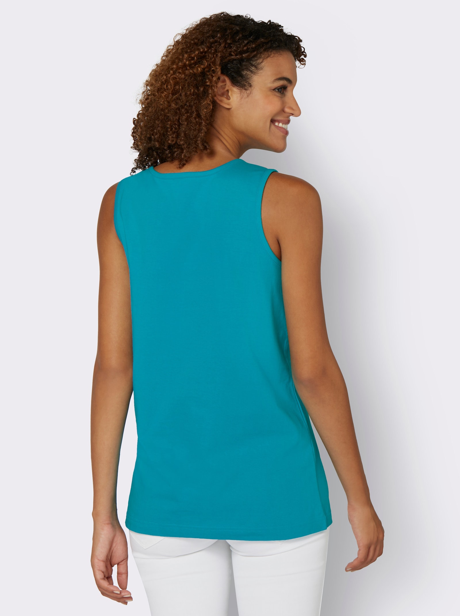 Shirttop mit Rundhals-Ausschnitt - türkis