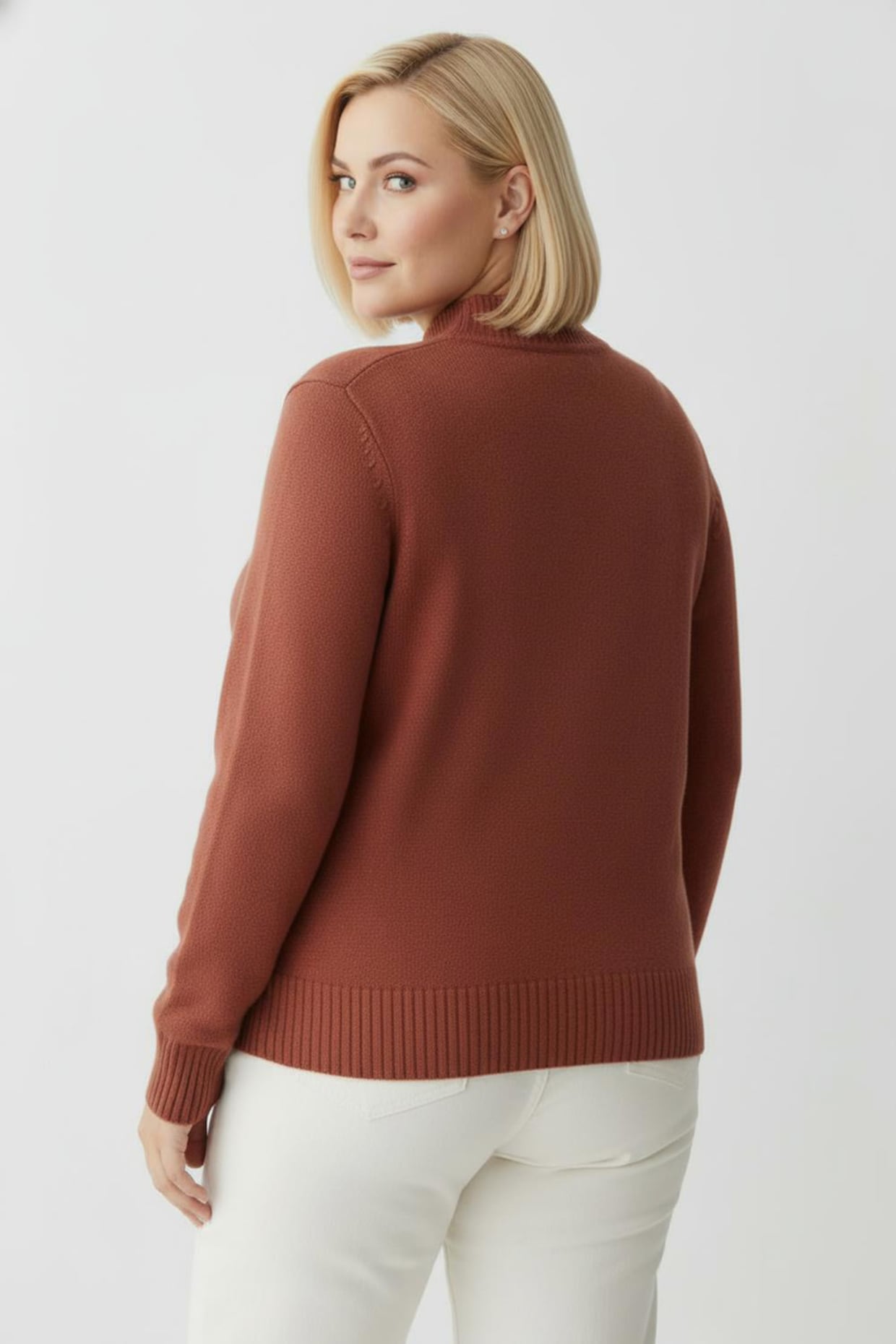 Stehkragenpullover mit Baumwolle - rostrot