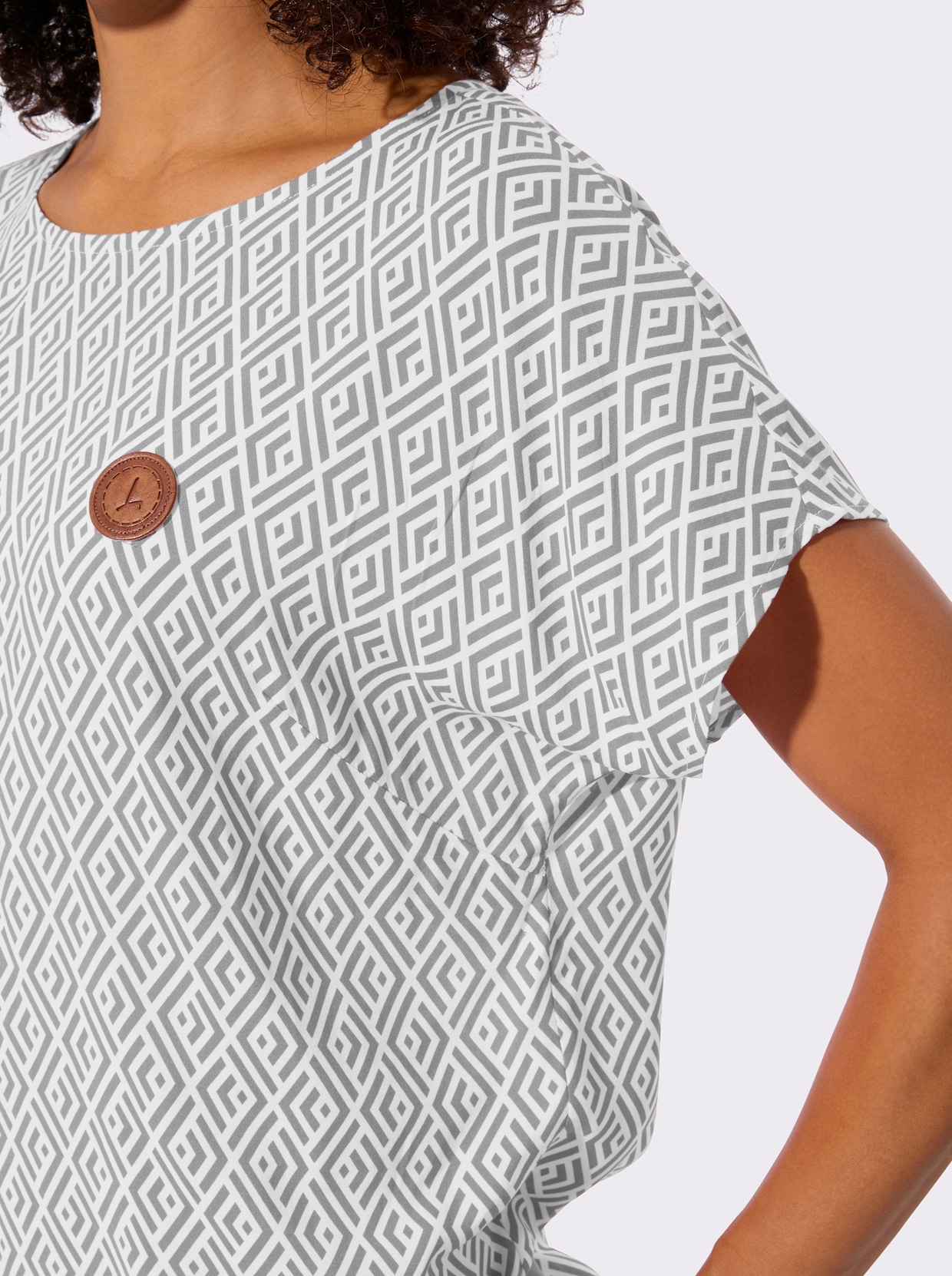 Druckbluse - ecru-steingrau-bedruckt