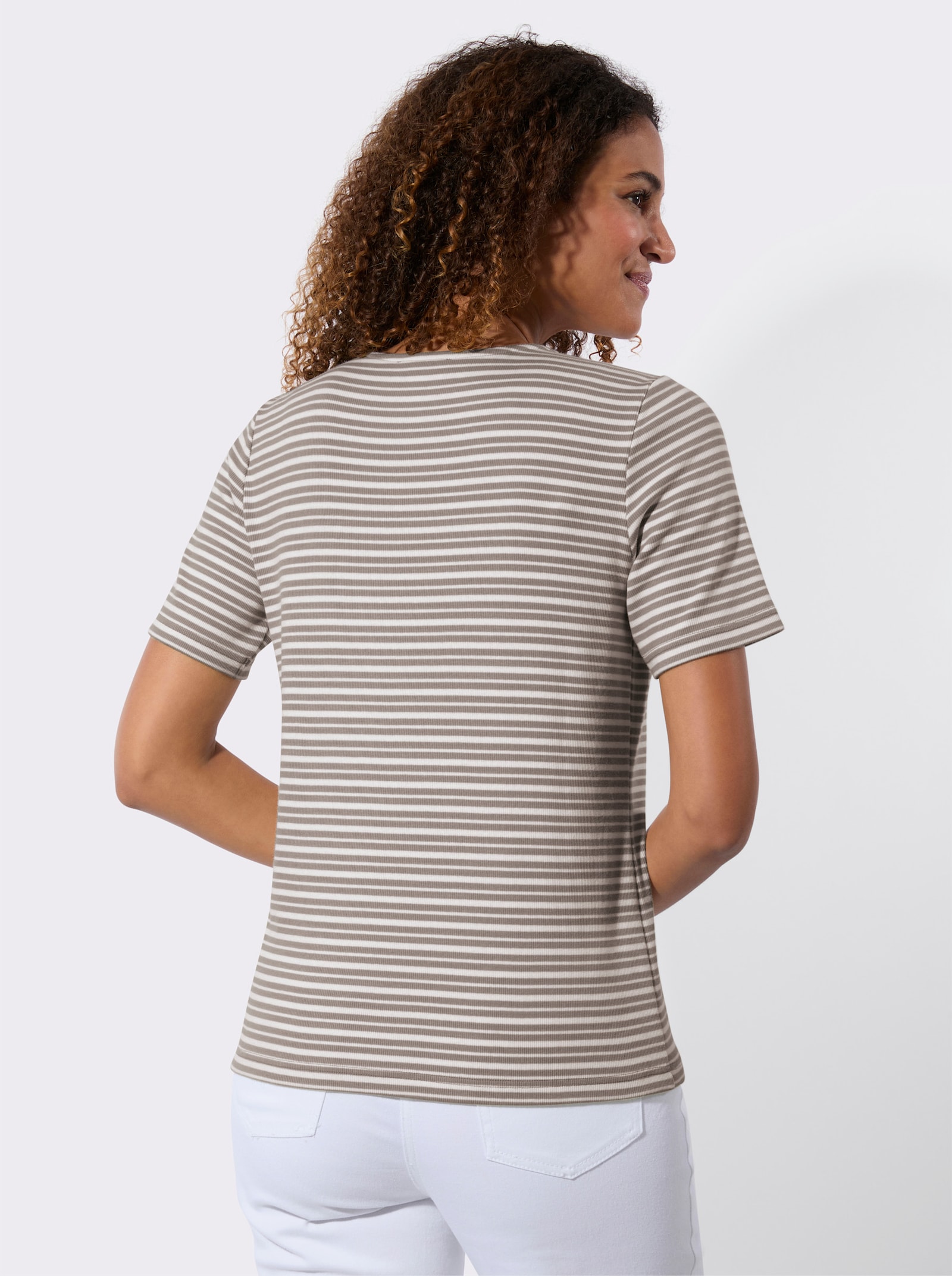 Streifenshirt in Baumwoll-Stretch-Qualität - taupe-weiss-gestreift