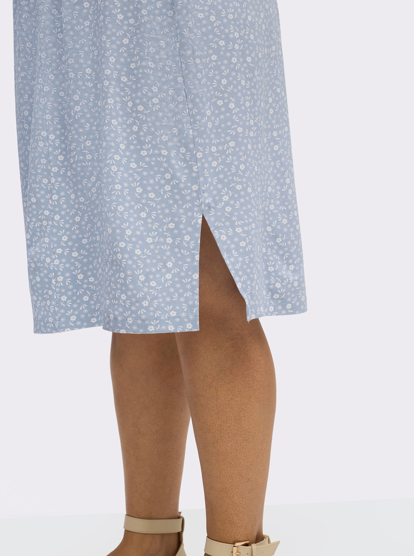 sheego Blumenkleid mit Smokbund - bleu-ecru-bedruckt