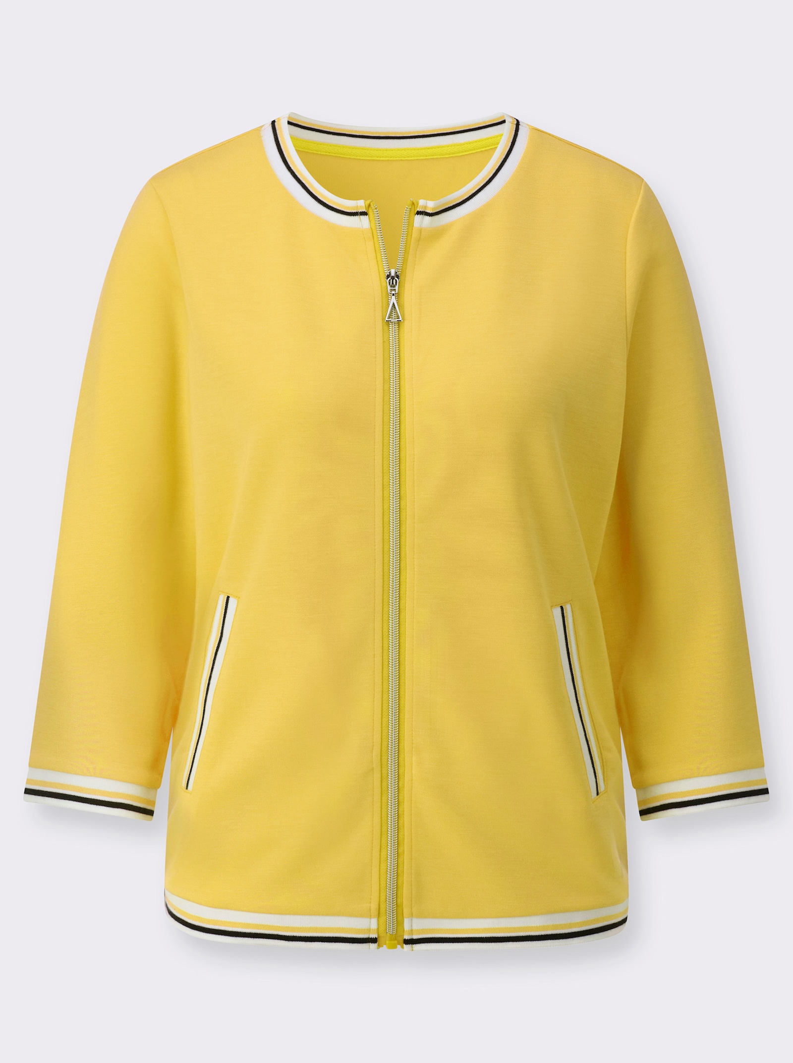 Sweatjacke mit gestreiften Bündchen - sonnengelb