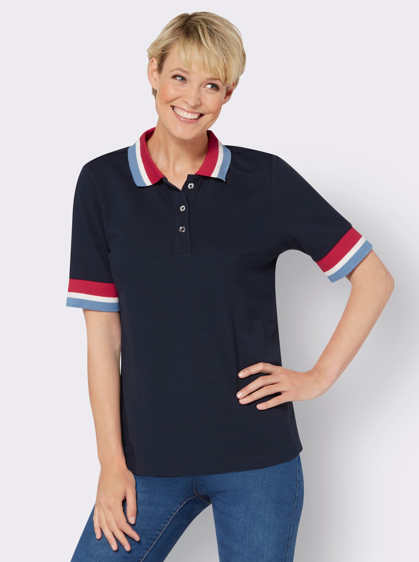 Poloshirt met ribboordjes - marine