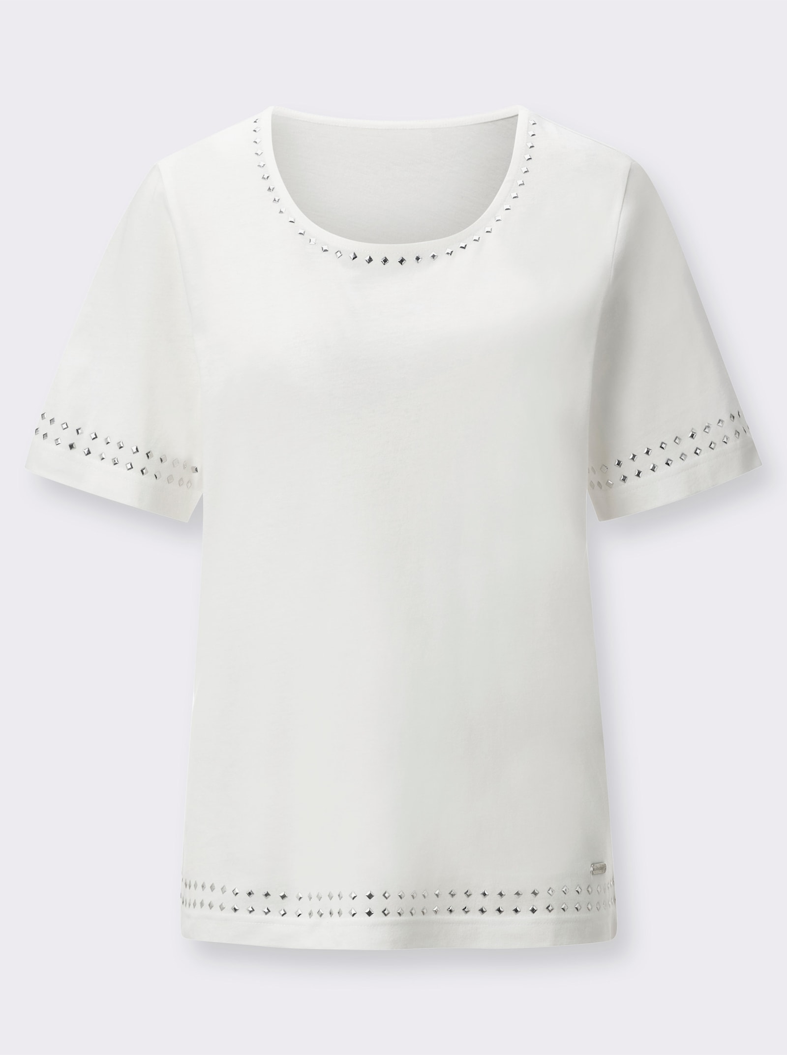 Shirt met korte mouwen en metalen siersteentjes - ecru