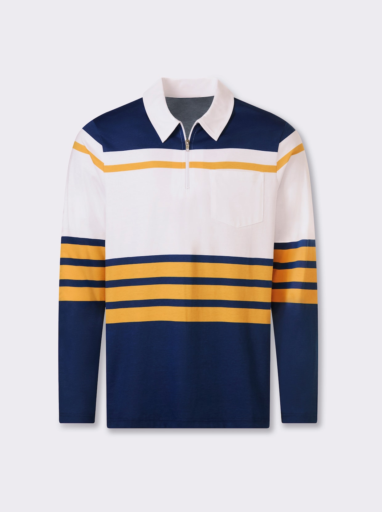 Catamaran Langarmshirt - dunkelblau-ocker-gestreift