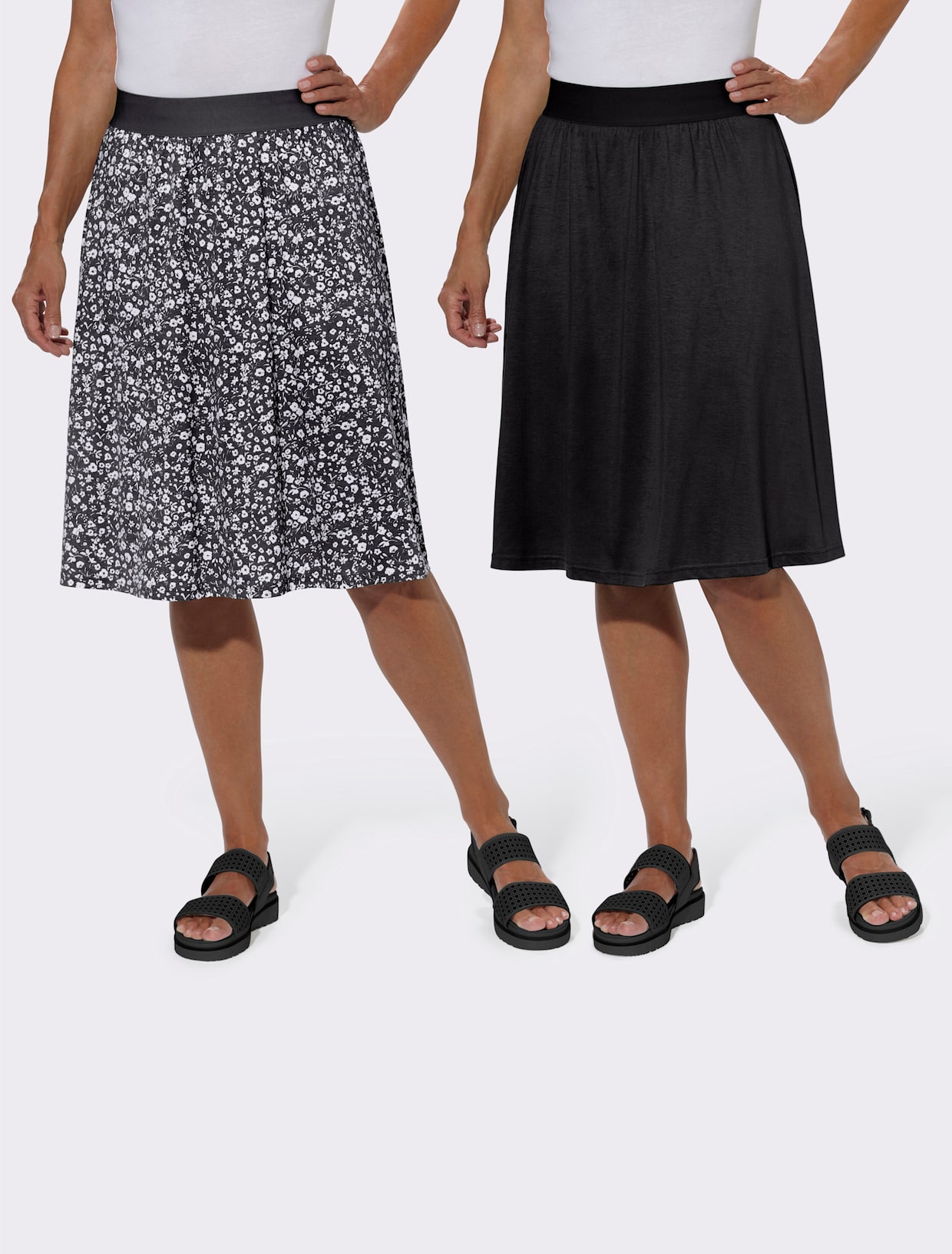 jupe en jersey - noir + noir-blanc imprimé