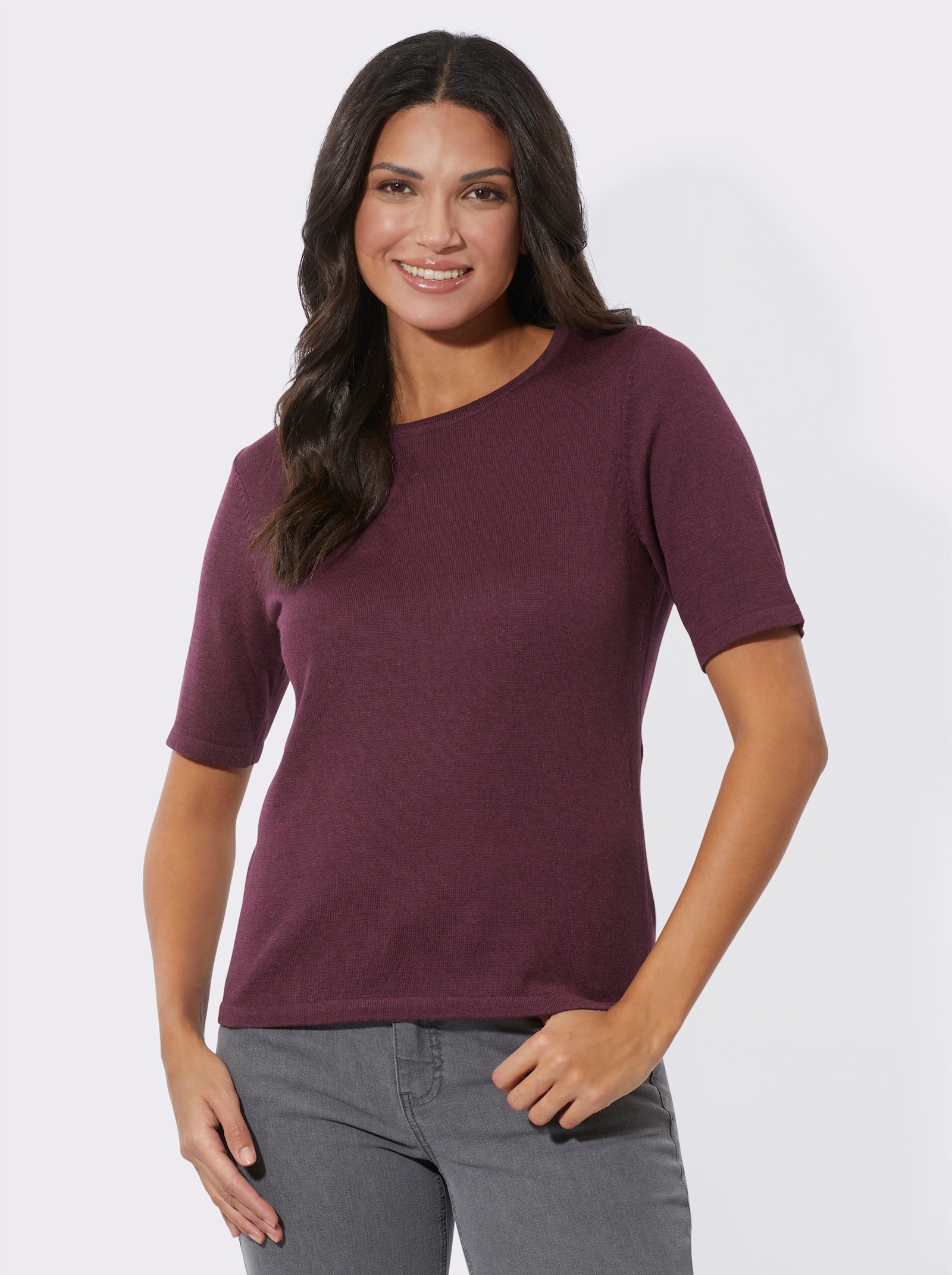 Pullover met korte mouwen van gemêleerd materiaal - bordeaux gemêleerd