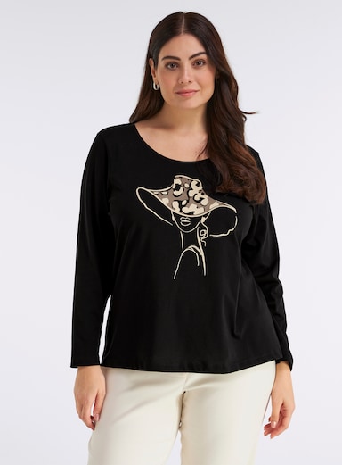 Langarmshirt mit Druck vorne - schwarz