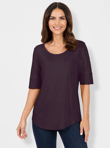 T-Shirt mit zweilagigem Ärmelbündchen - aubergine