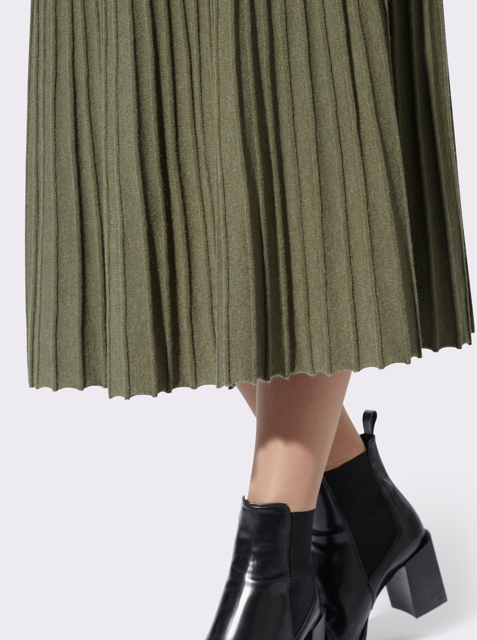 heine Gebreide rok in plissélook - kaki gemêleerd