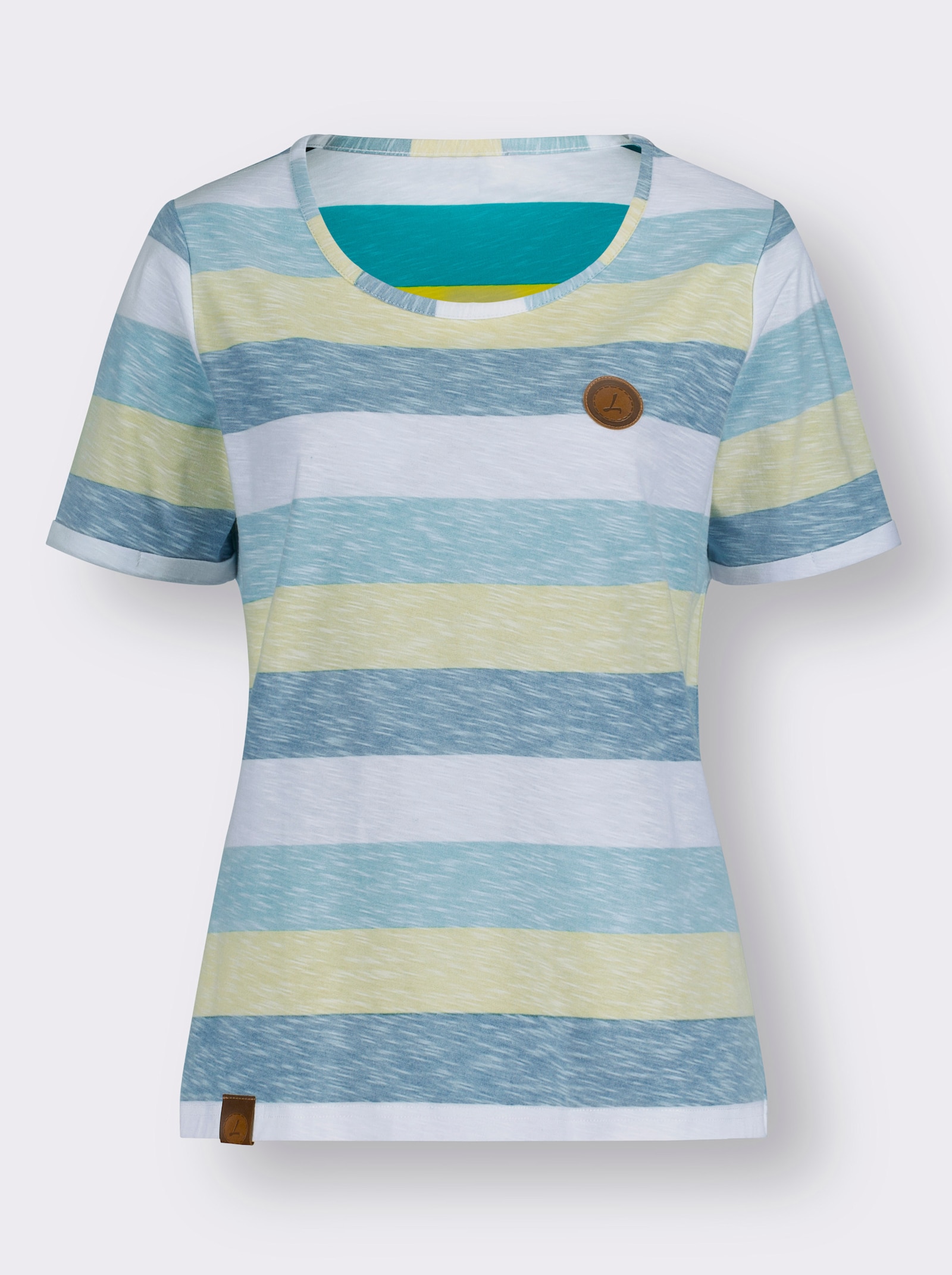 Streifenshirt in Flammgarn-Qualität - aquapetrol-weiß-gestreift