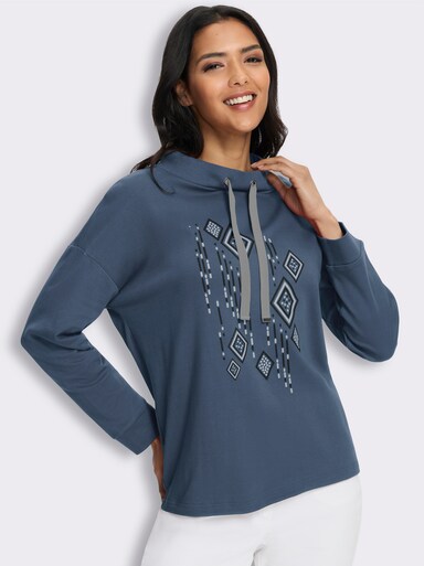  Stehkragenshirt in Interlock-Qualität - rauchblau-schwarz
