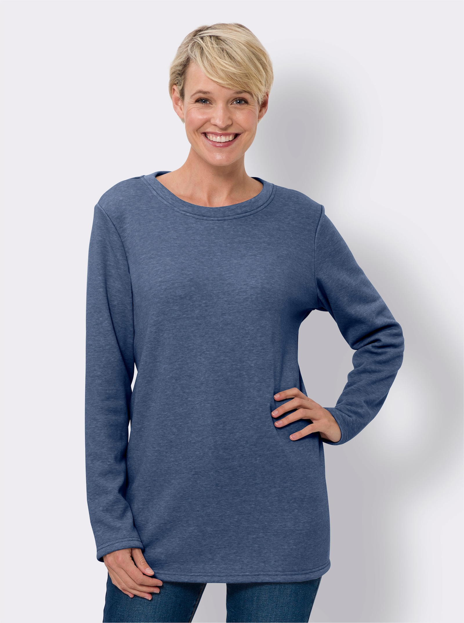 Longshirt mit Teddy-Fleece innen - jeansblau-meliert