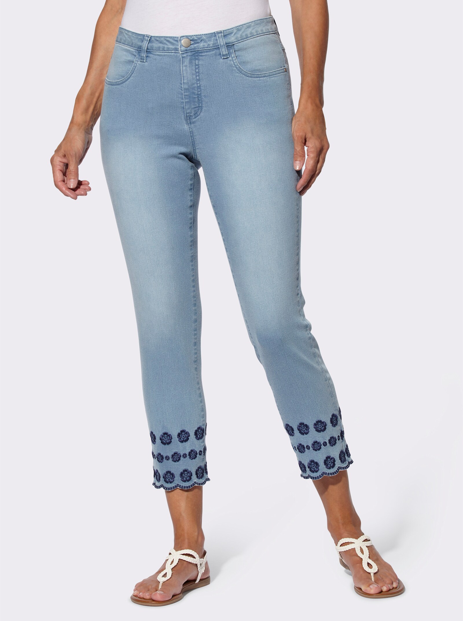 7/8-jeans met bloemenborduursel - blue-bleached