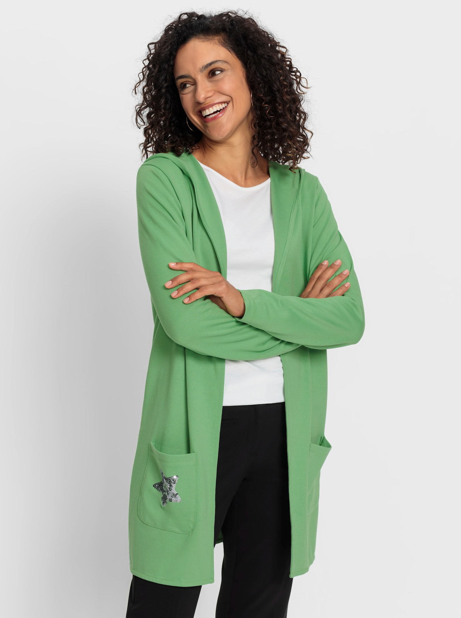 Shirtjacke mit Pailletten-Schriftzug hinten - apfel