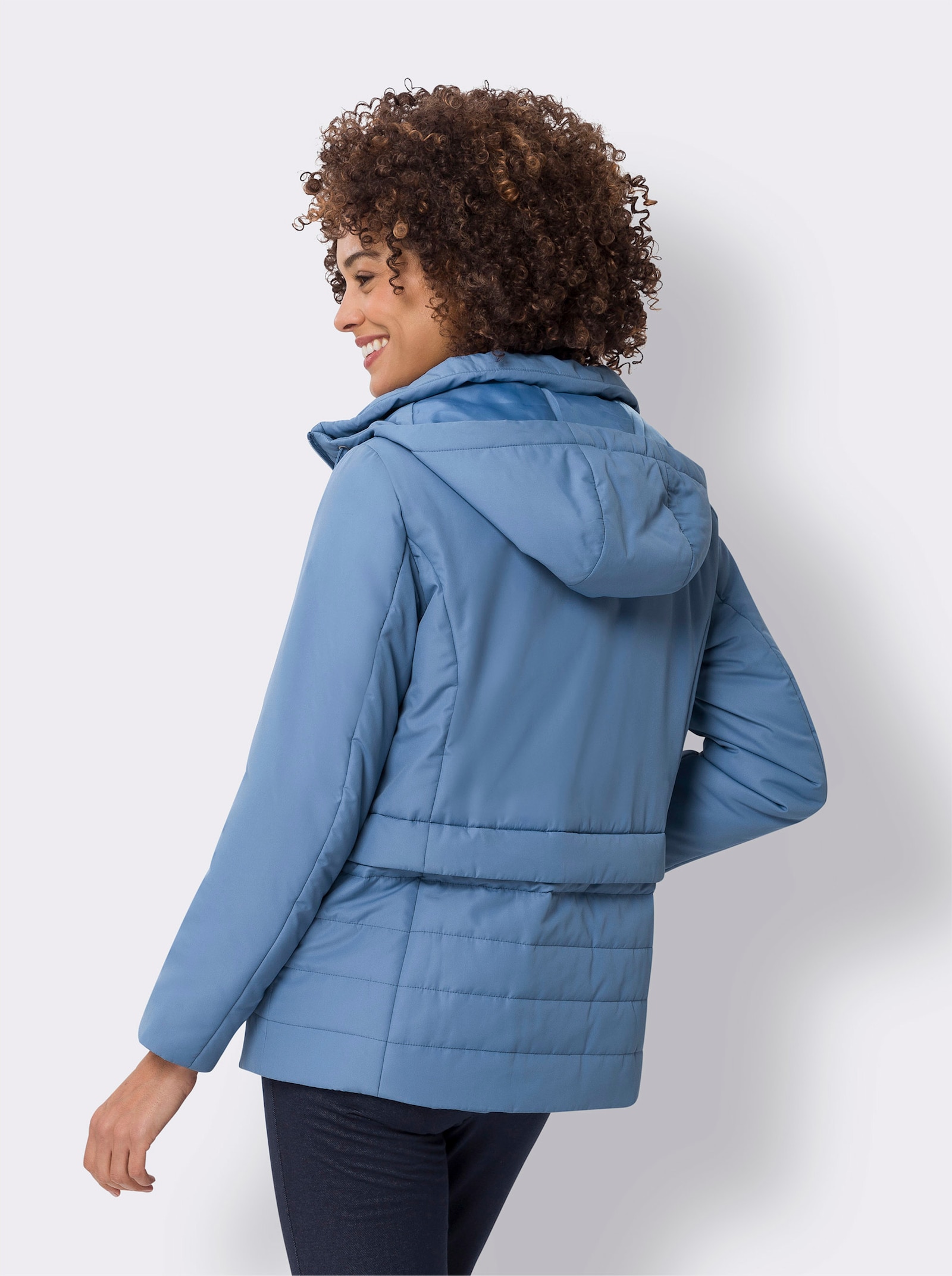 Steppjacke mit Kapuze - mittelblau