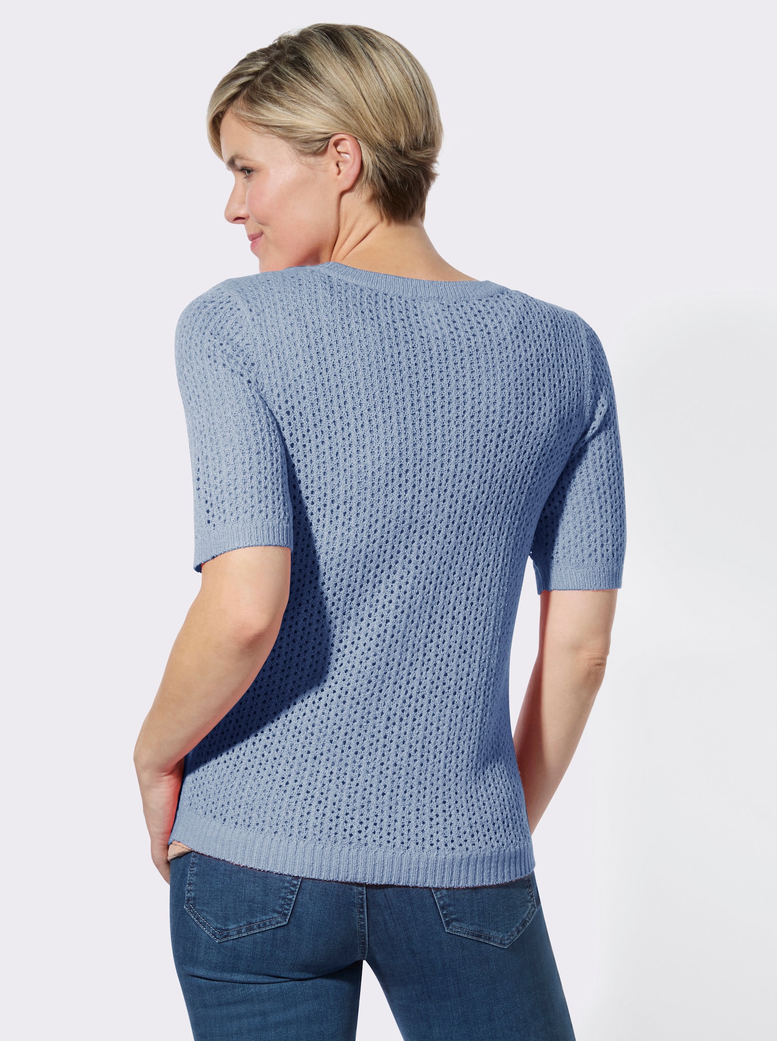 Ajourpullover mit kurzen Ärmeln - bleu