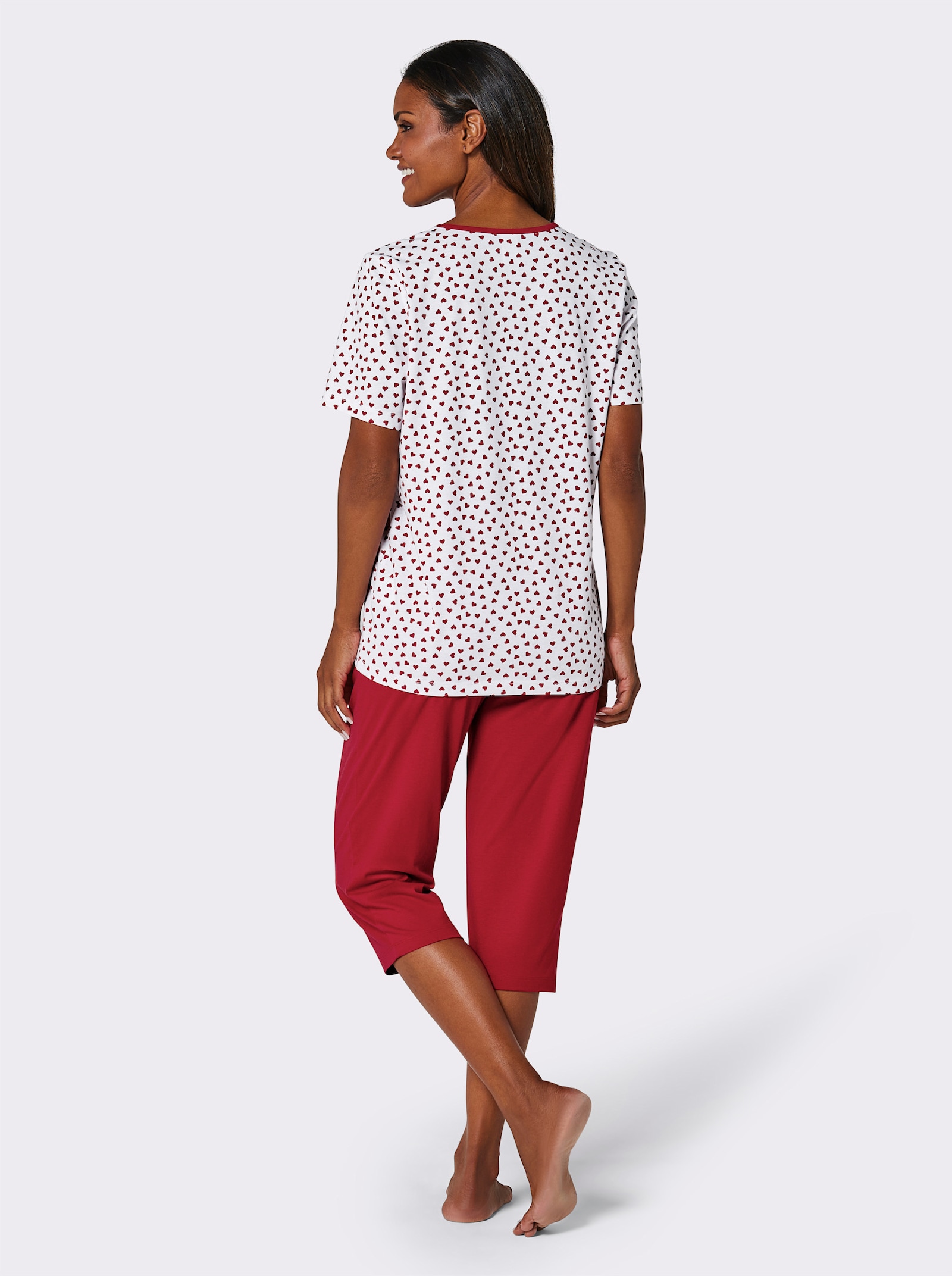 wäschepur Capri-Schlafanzüge mit Katzenmotiven - weiß-schwarz-bedruckt + weiß-rot-bedruckt