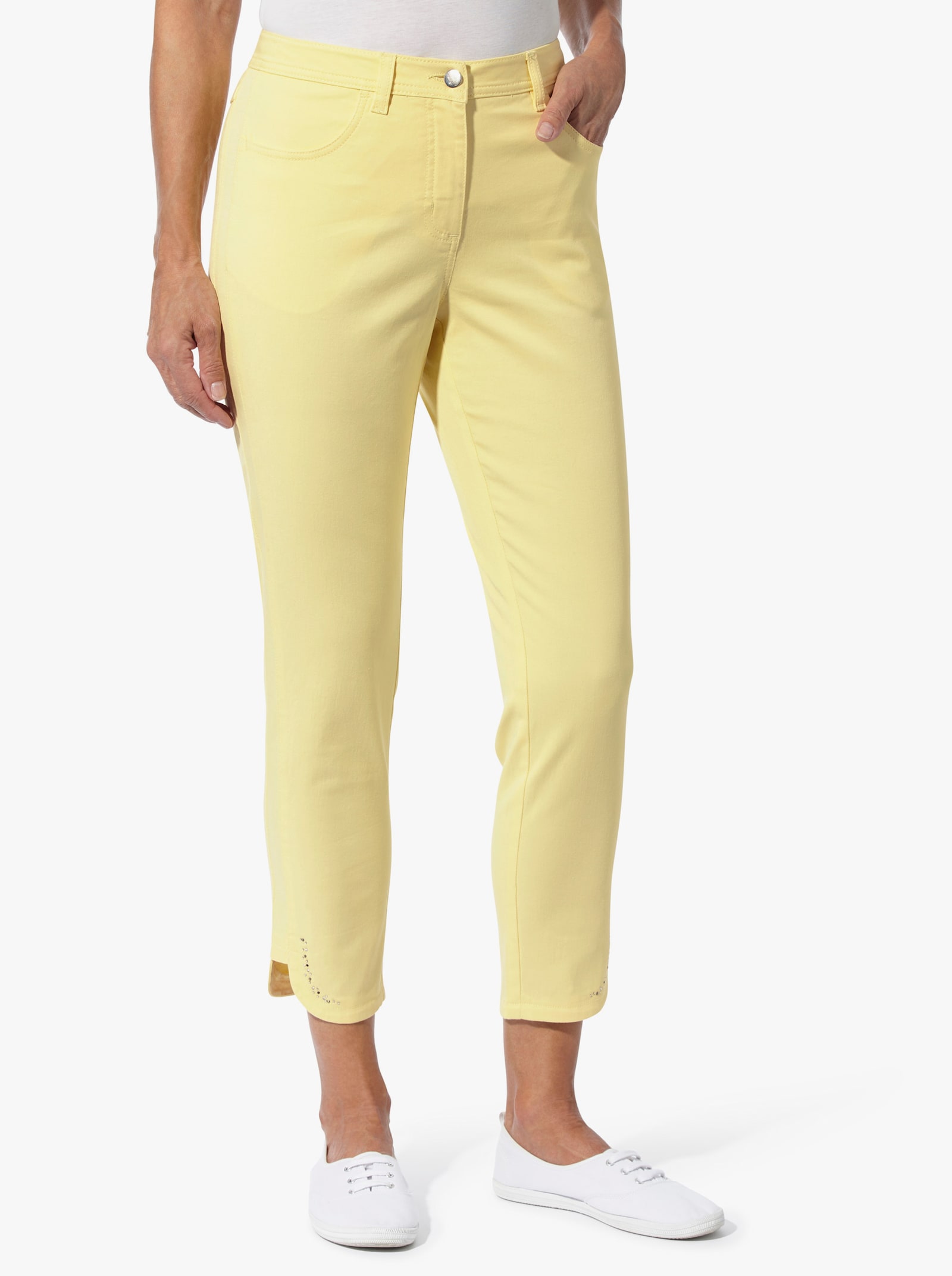 7/8-Jeans mit Glitzersteinchen - zitrone