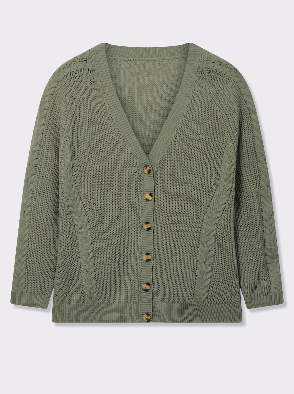 Strickjacke mit Zopfmuster - khaki