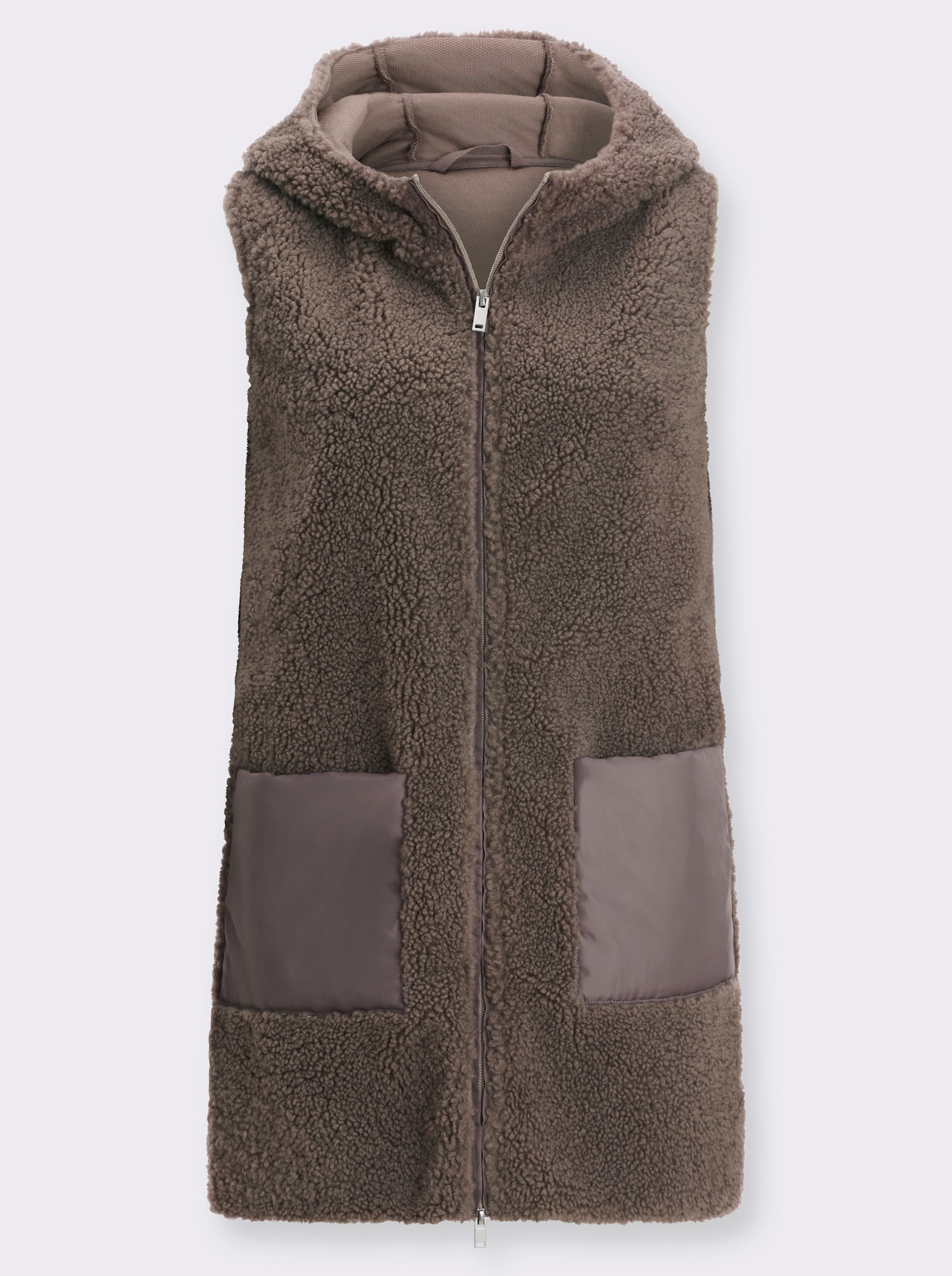Longweste aus kuscheligem Teddy-Fleece - taupe
