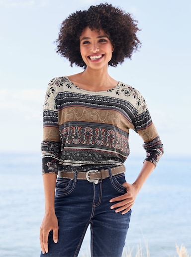 heine Langarmshirt mit Paisley- und Blumendruck - braun-pink-bedruckt