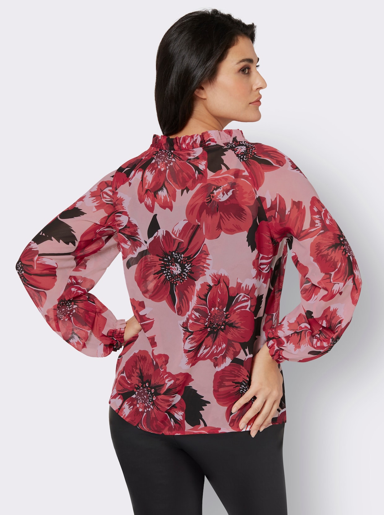 Georgetteblouse - poudre/rood bedrukt