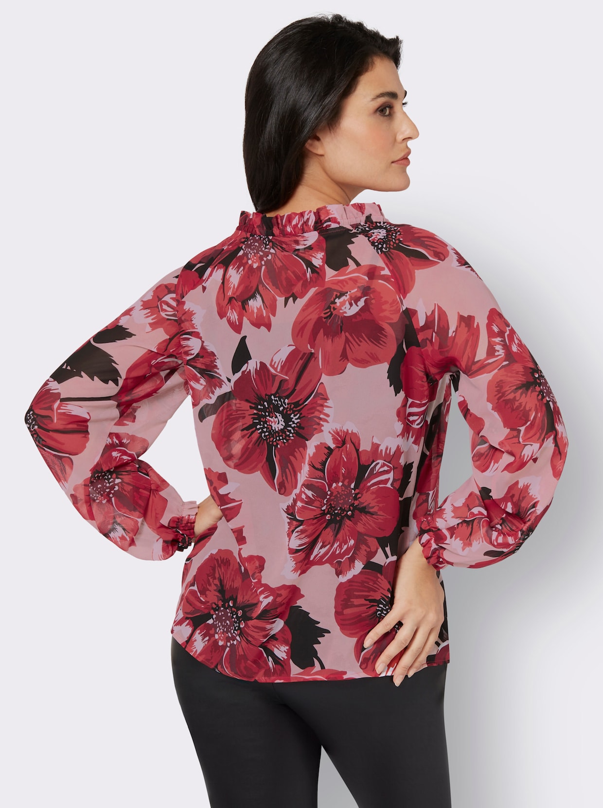 Blouse - poudre/rood bedrukt