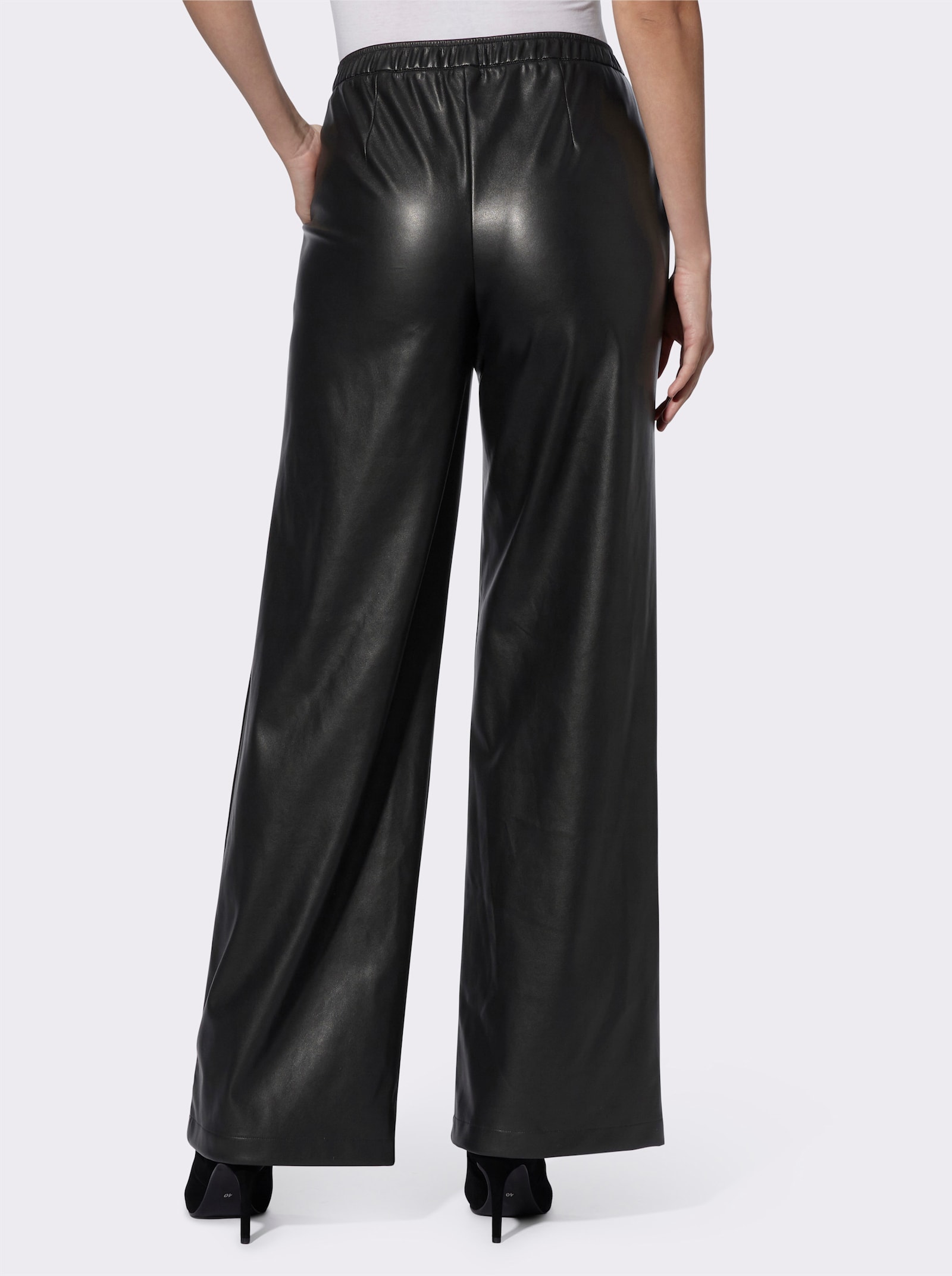 heine Broek van imitatieleer met comfortband achter - zwart