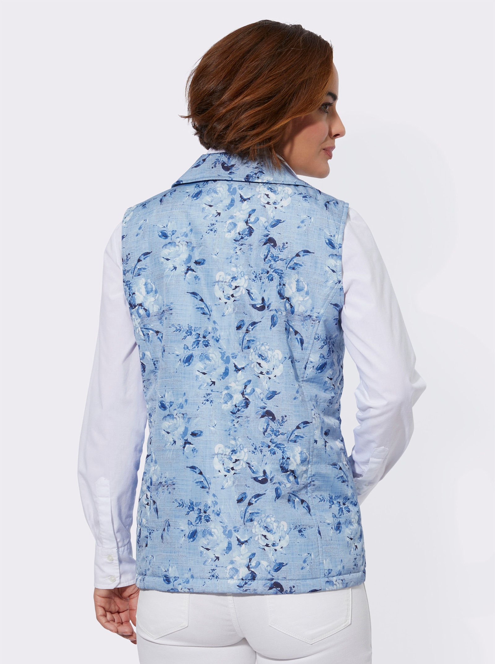 Steppweste mit Blumen-Druck - himmelblau-bedruckt