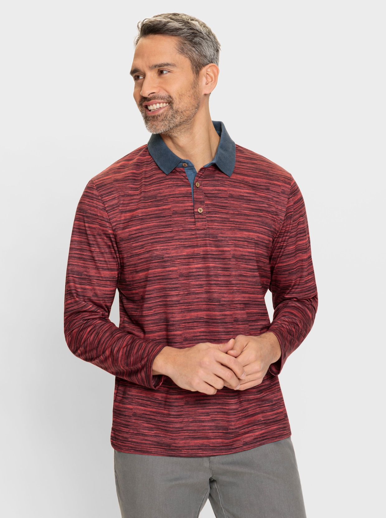 Marco Donati Poloshirt met lange mouwen - terra gemêleerd