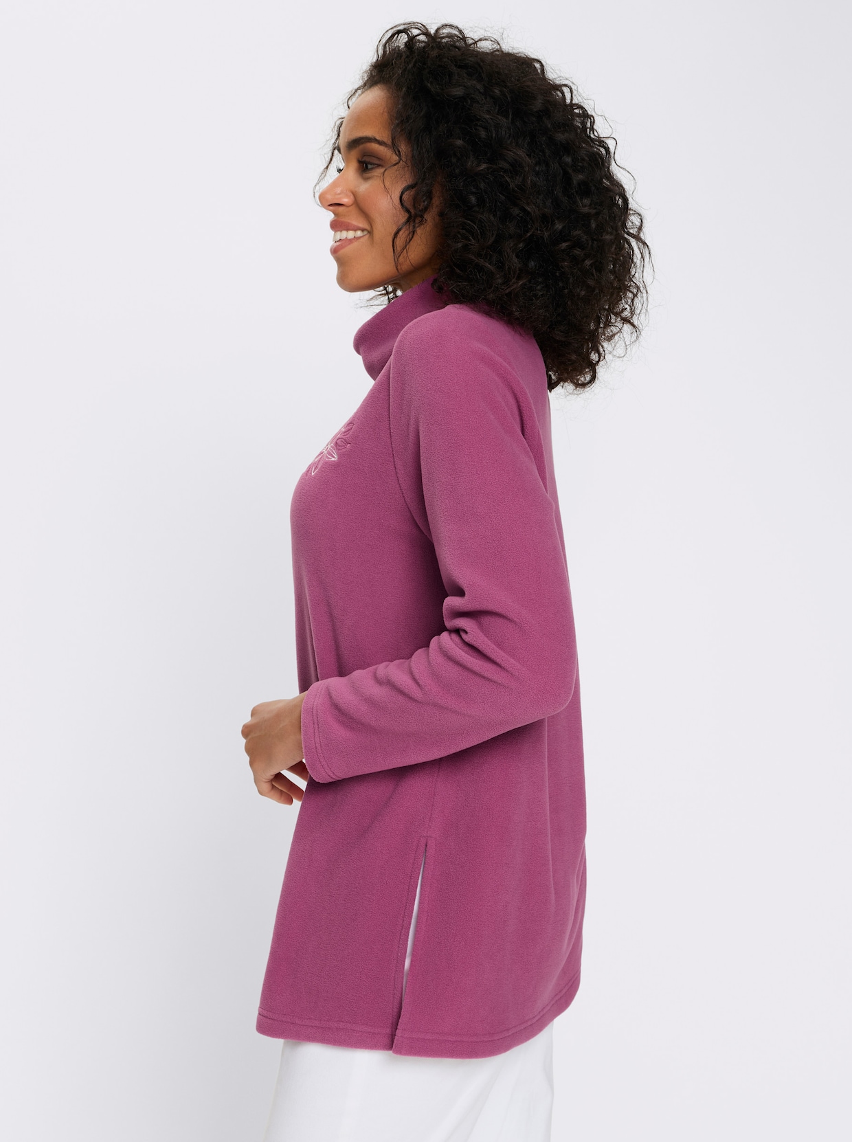 Fleeceshirt in Longform mit Stehkragen - erika