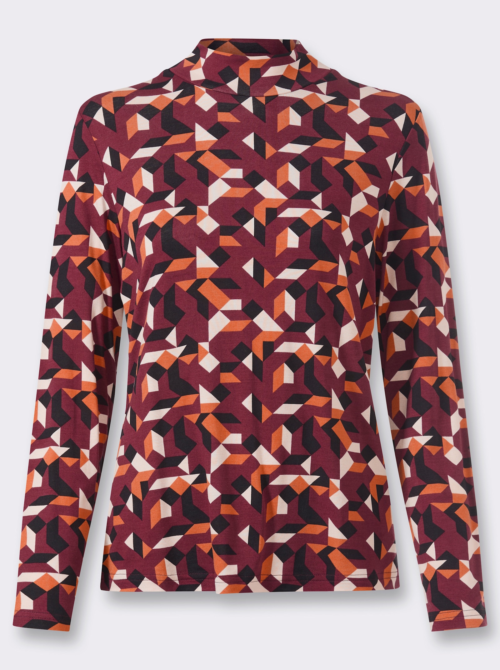 heine Stehkragenshirt mit Grafik-Print - dunkelrot-champagner-bedruckt
