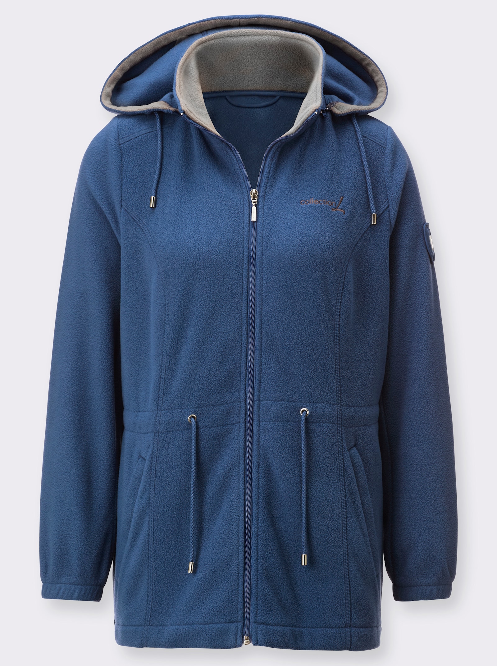 Fleecejack met afneembare capuchon - jeansblauw