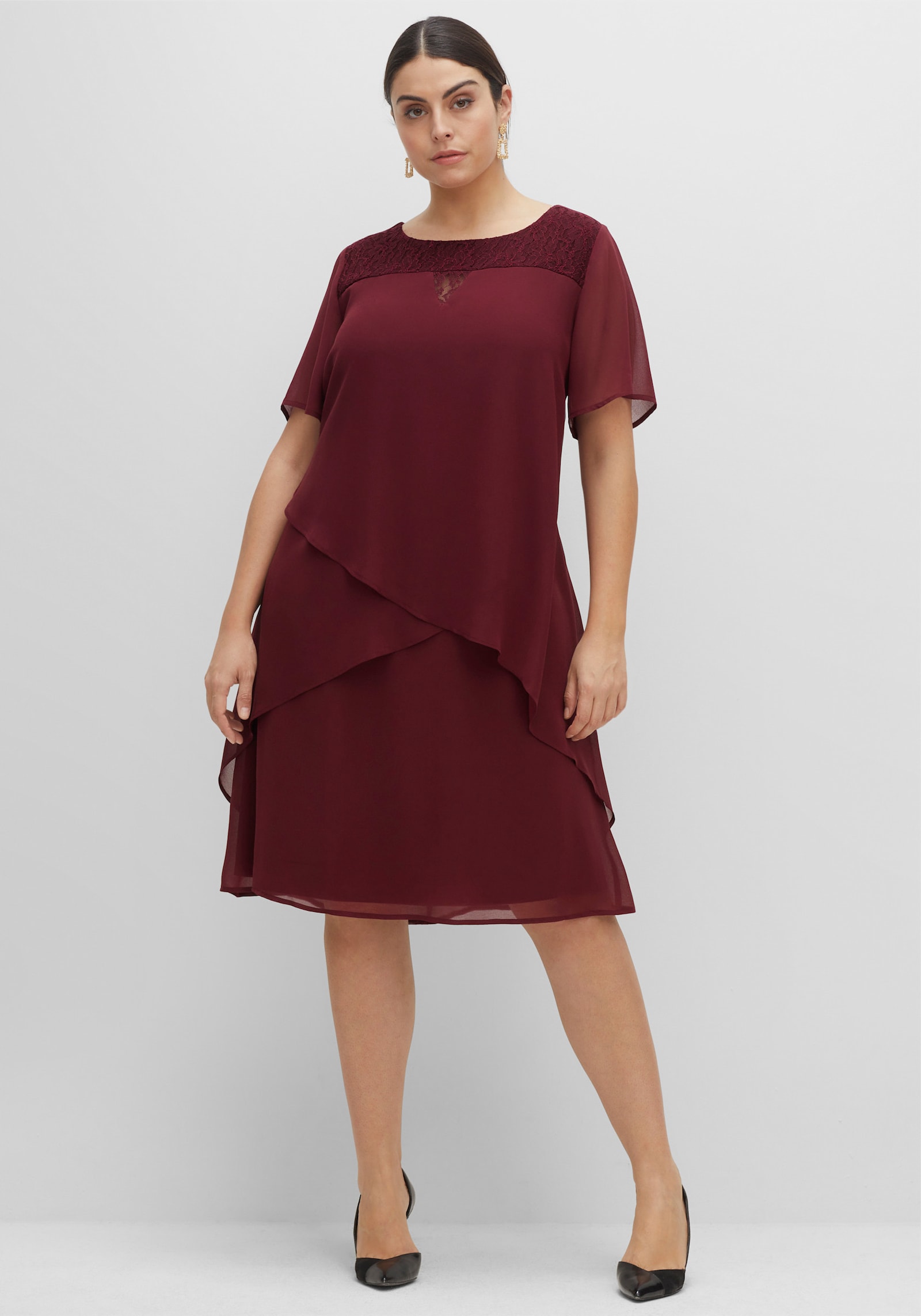 sheego Robe de cocktail en mousseline - lie de vin