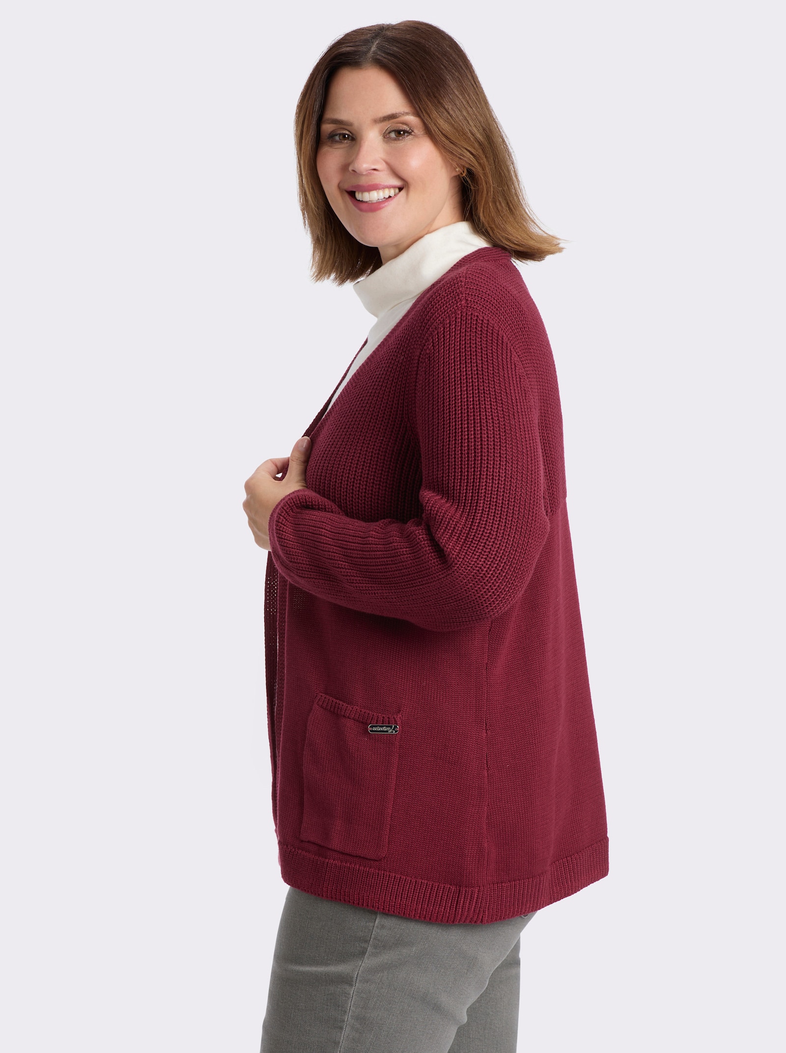 Strickjacke in langer, offener Form - dunkelrot