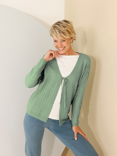 Strickjacke mit Ajour-Muster - eucalyptus